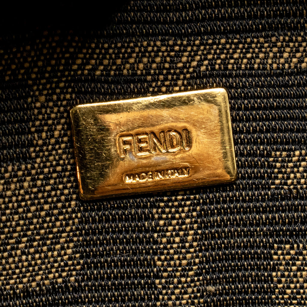 FENDI MINI BAGUETTE FF JACQUARD CANVAS BROWN GHW