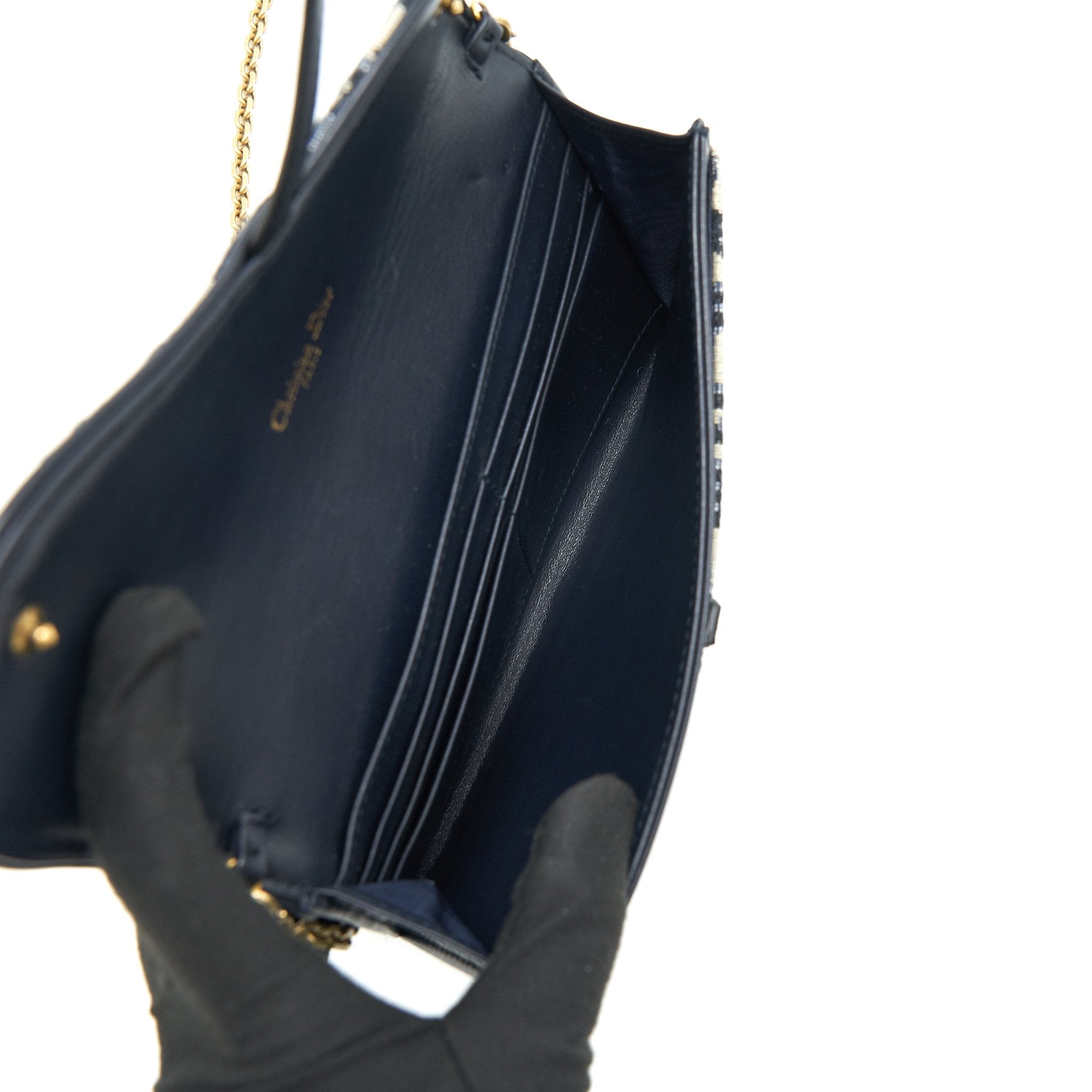 DIOR OBLIQUE JACQUARD SADDLE WALLET WITH CHAIN