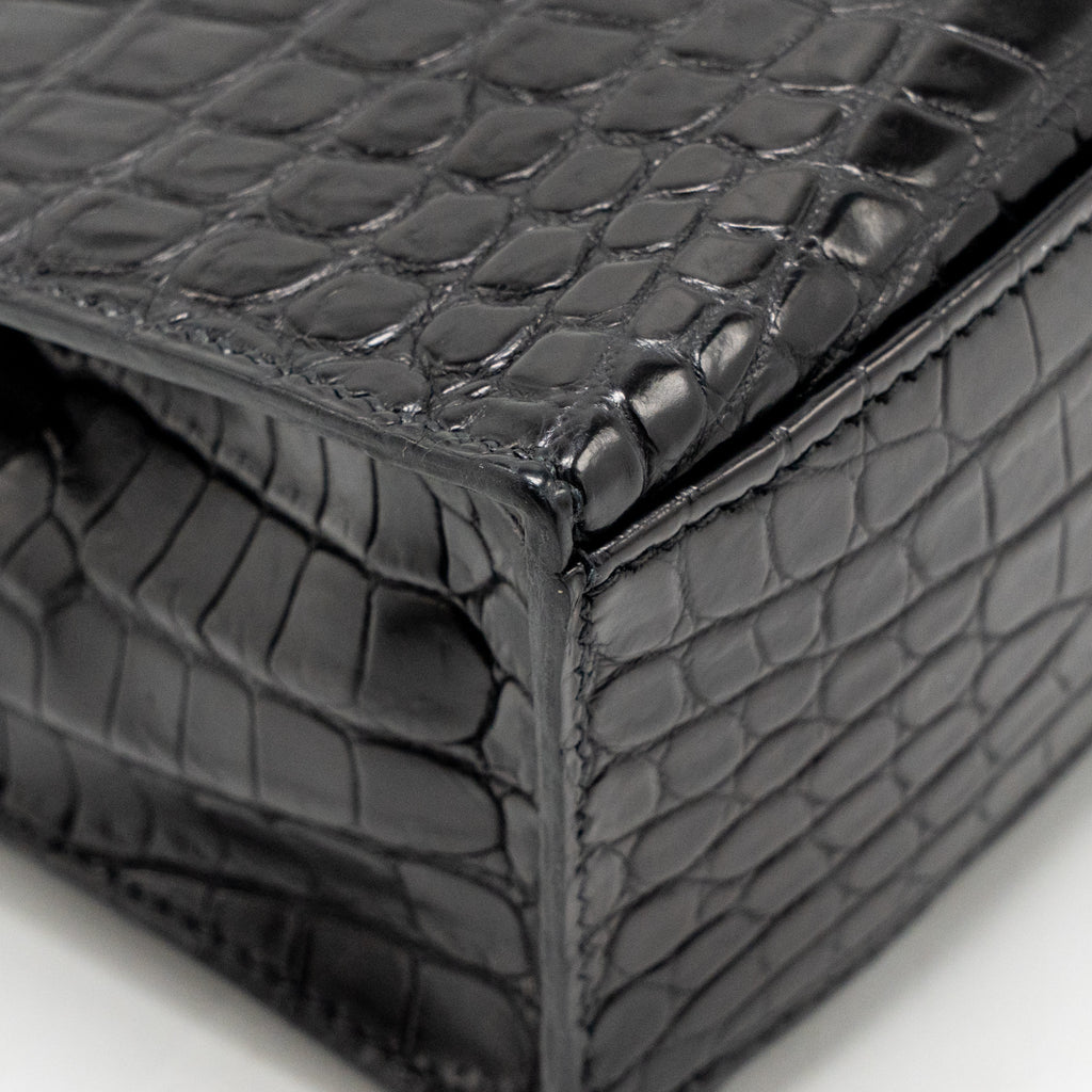 HERMES KELLY POCHETTE CROCODILE NILOTICUS MATT BLACK SHW