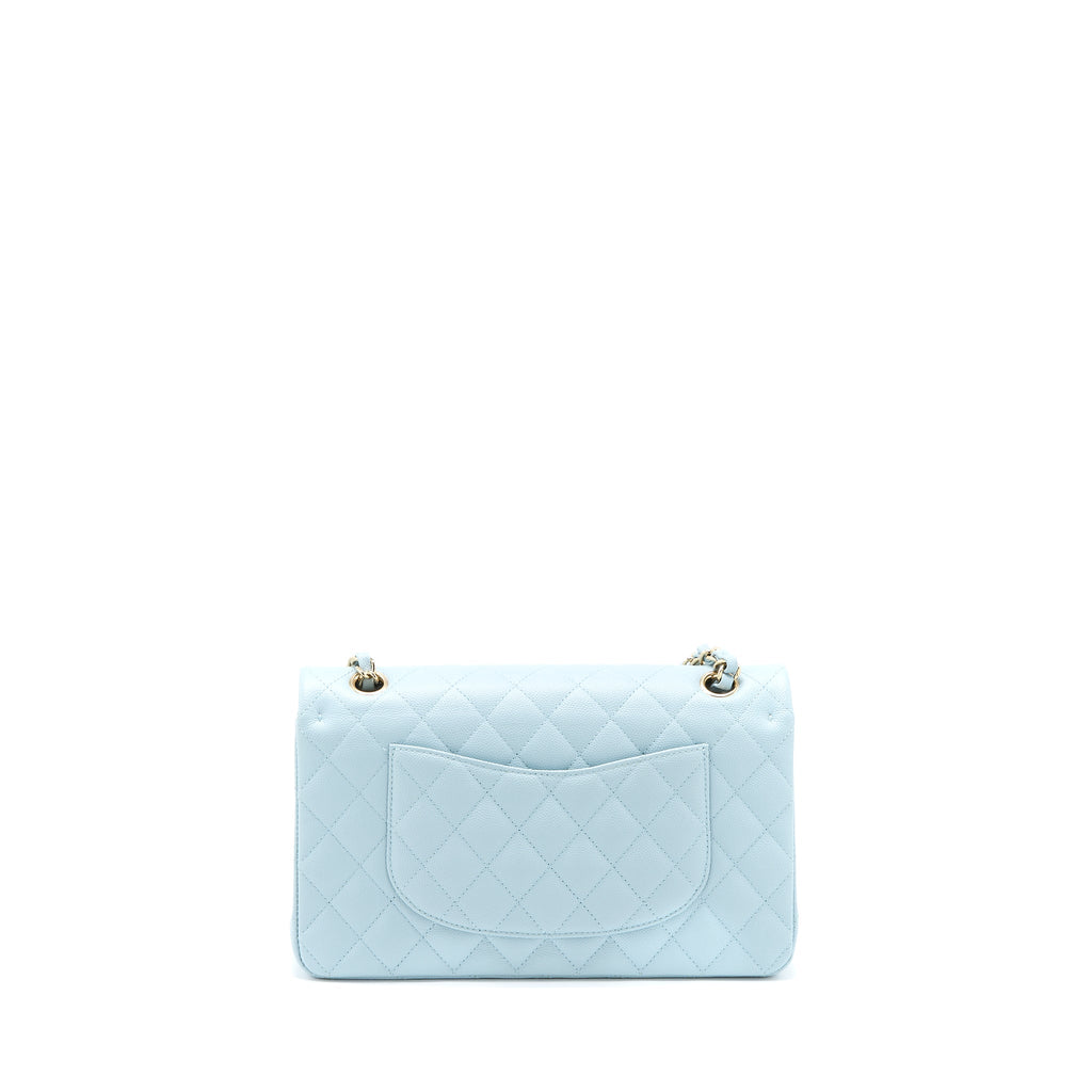 CHANEL MEDIUM CLASSIC DOUBLE FLAP BAG CAVIAR LIGHT BLUE LGHW (MICROCHIP)