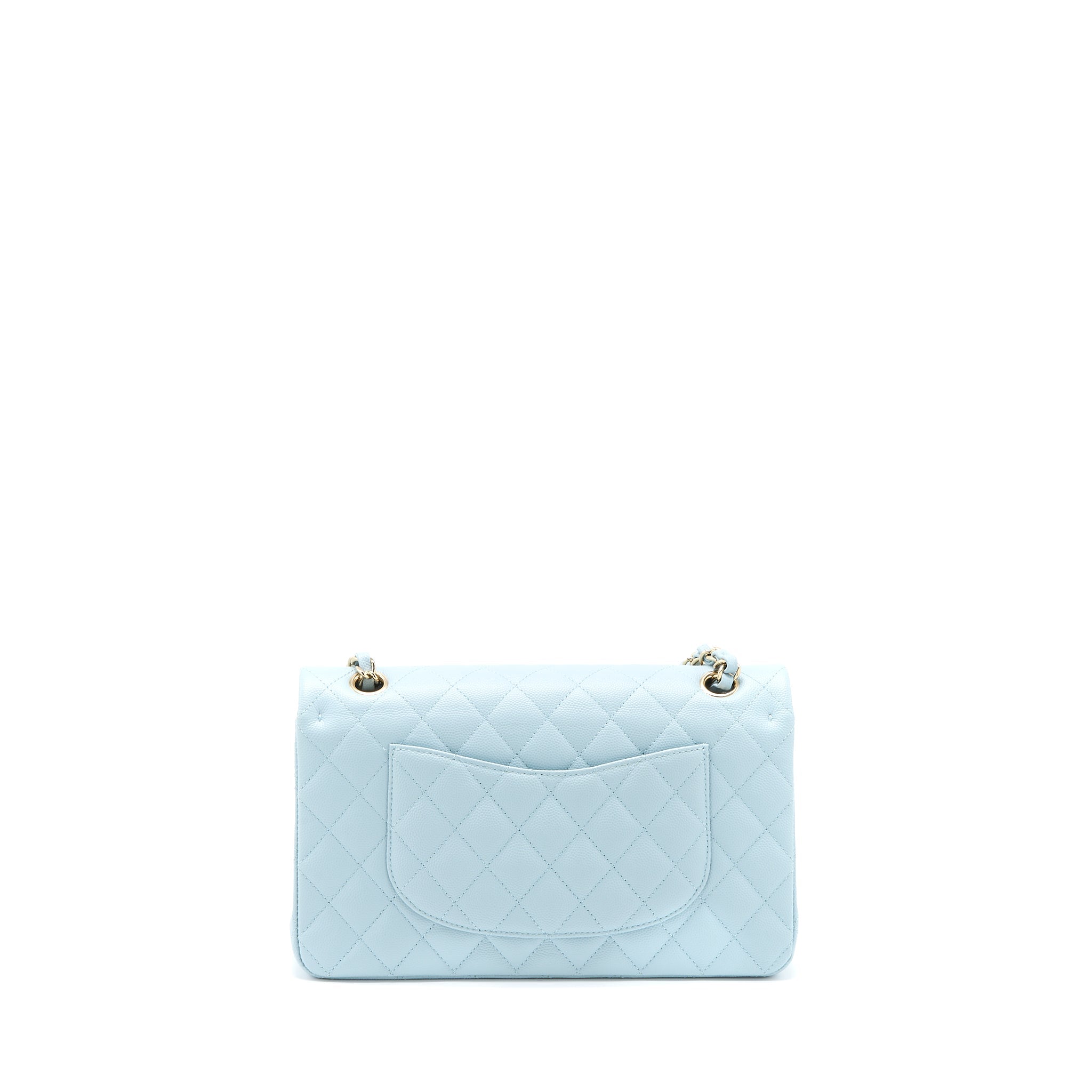 CHANEL MEDIUM CLASSIC DOUBLE FLAP BAG CAVIAR LIGHT BLUE LGHW (MICROCHIP)