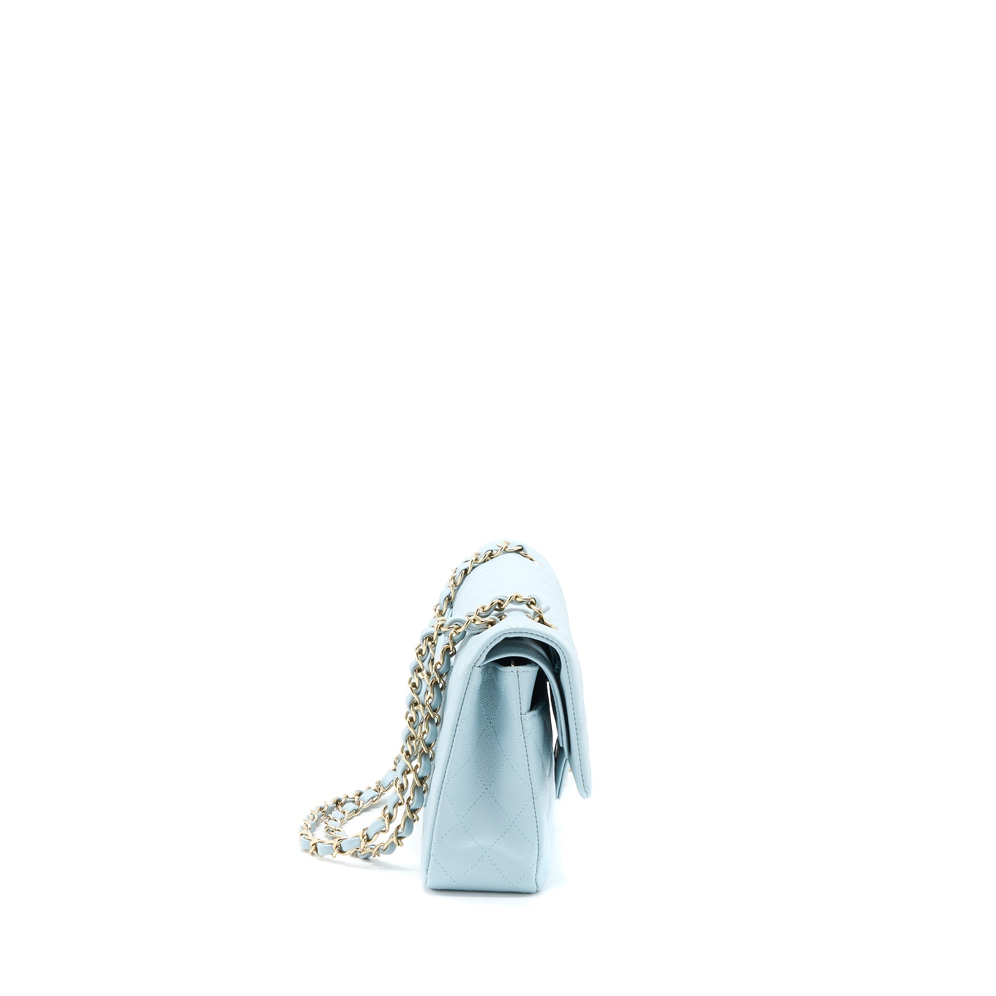 CHANEL MEDIUM CLASSIC DOUBLE FLAP BAG CAVIAR LIGHT BLUE LGHW (MICROCHIP)