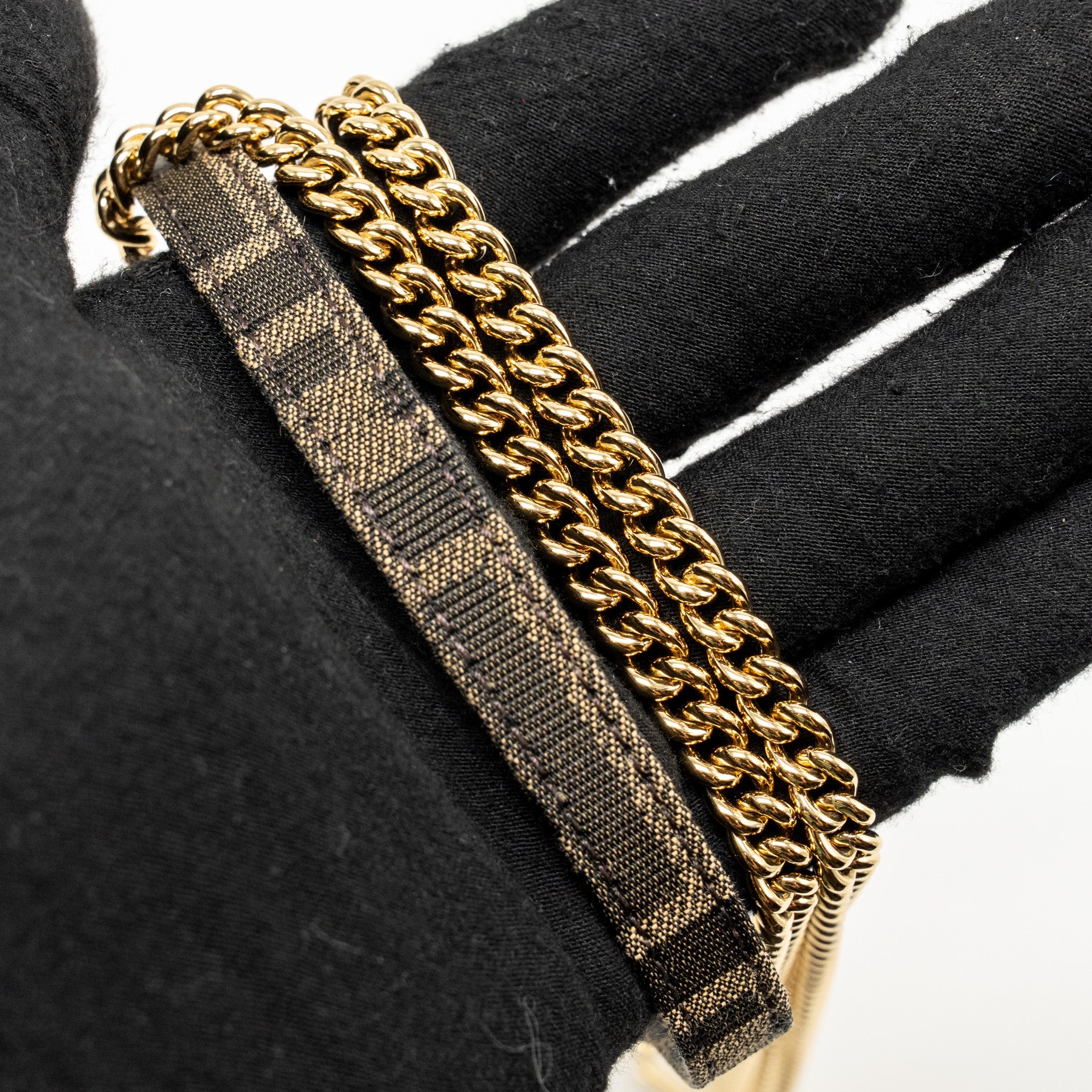 FENDI MINI BAGUETTE FF JACQUARD CANVAS BROWN GHW