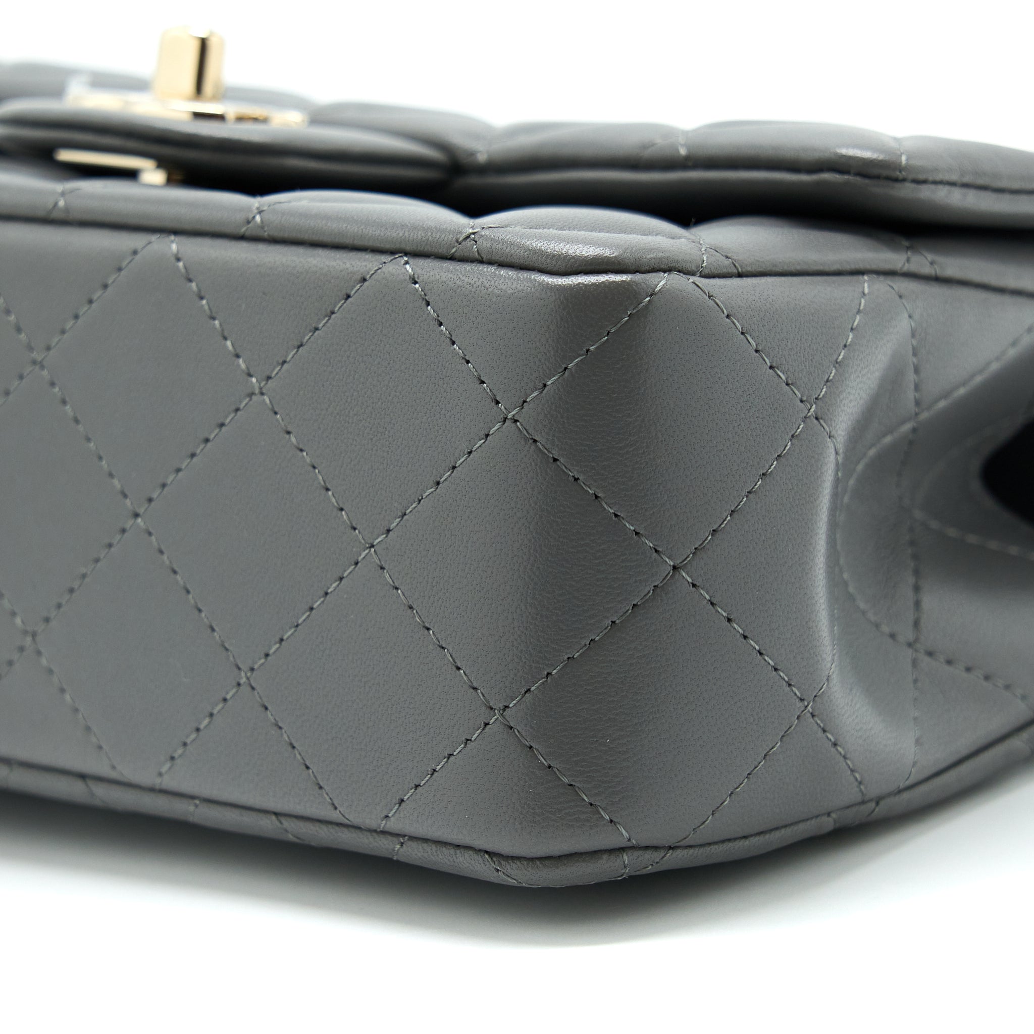 CHANEL 22A TOP HANDLE MINI RECTANGULAR FLAP BAG LAMBSKIN GREY LGHW (MICROCHIP)