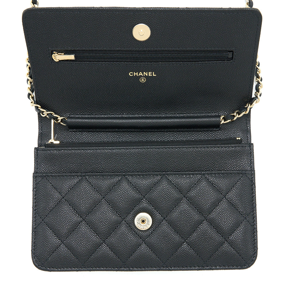CHANEL 23C GIANT CC LOGO WALLET ON CHAIN CAVIAR BLACK LGHW (MICROCHIP)