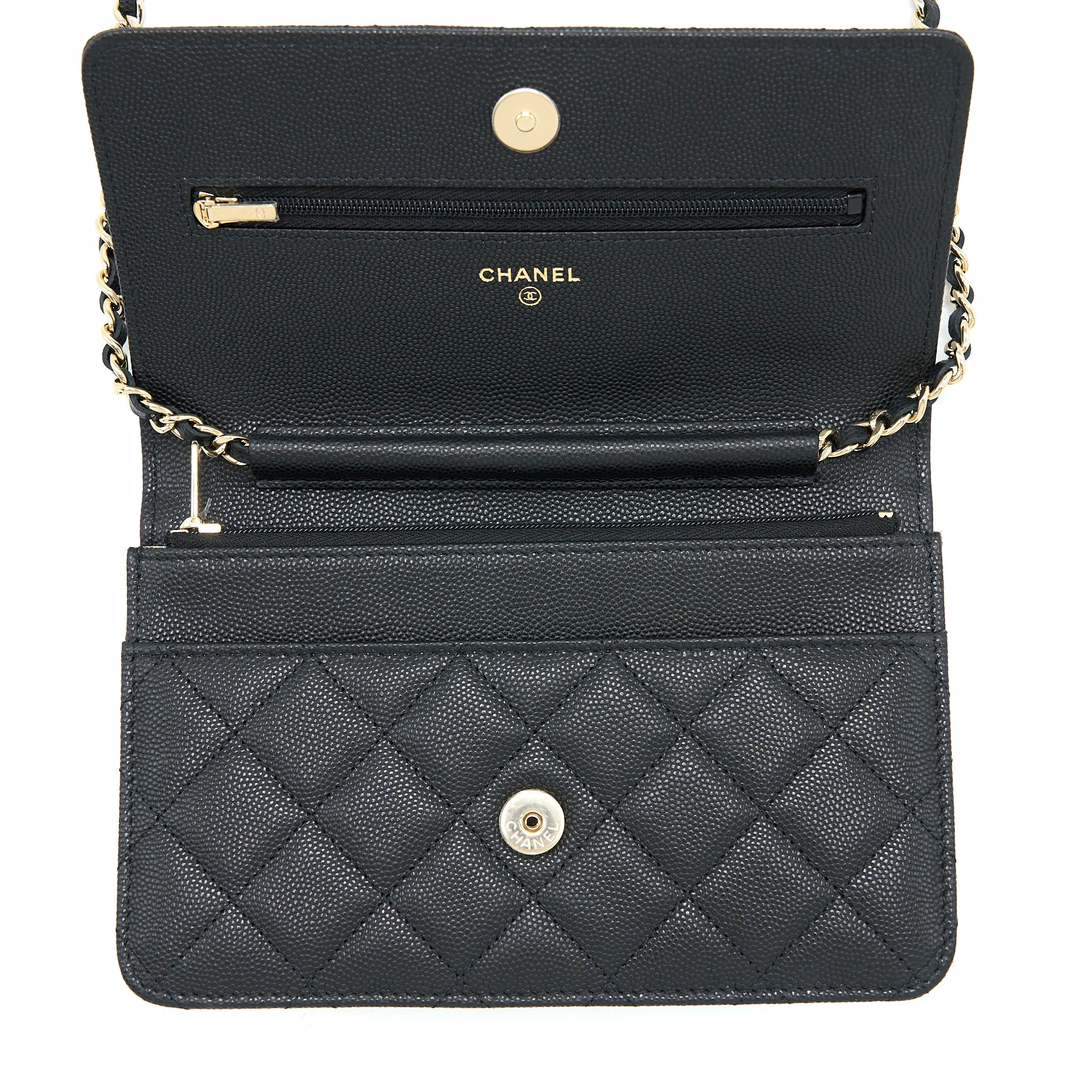 CHANEL 23C GIANT CC LOGO WALLET ON CHAIN CAVIAR BLACK LGHW (MICROCHIP)