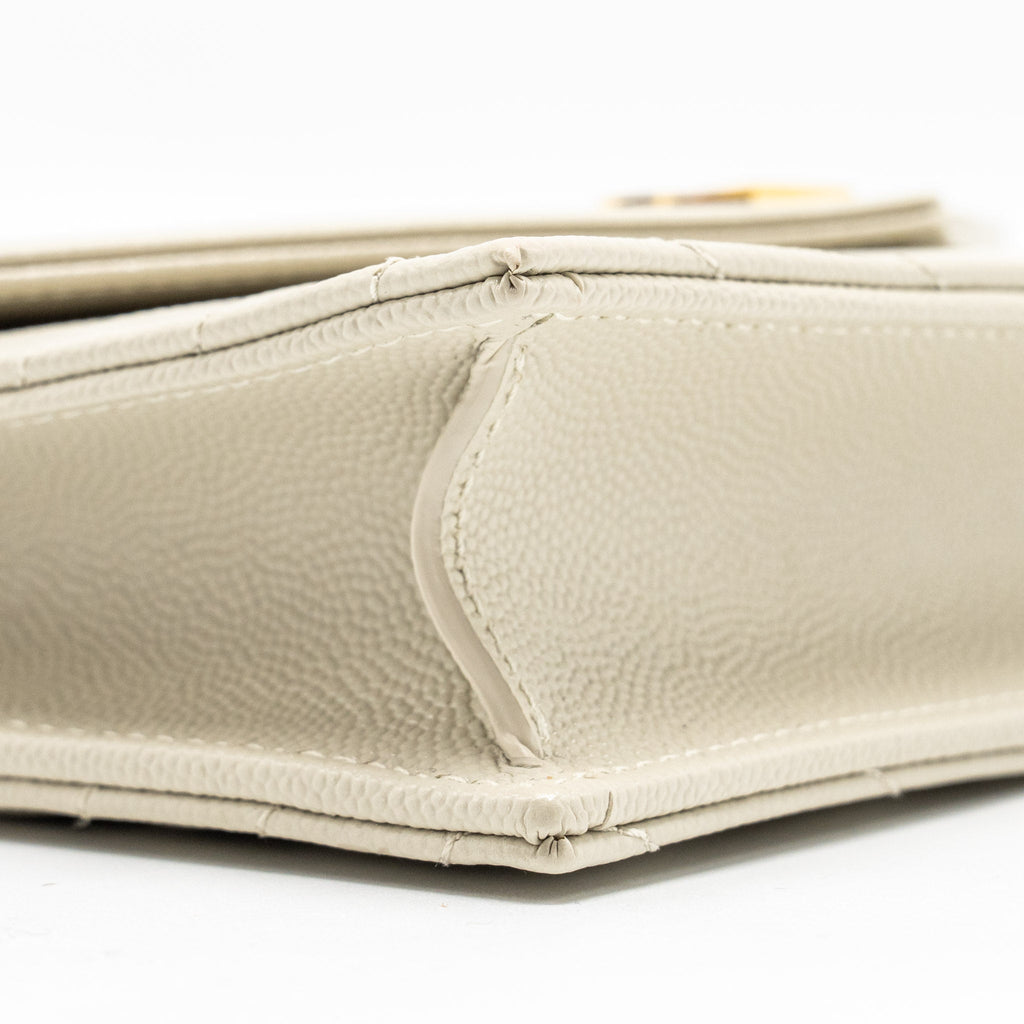 SAINT LAURENT ENVELOPE CHAIN WALLET GRAINED CALFSKIN CREAM SOFT GHW