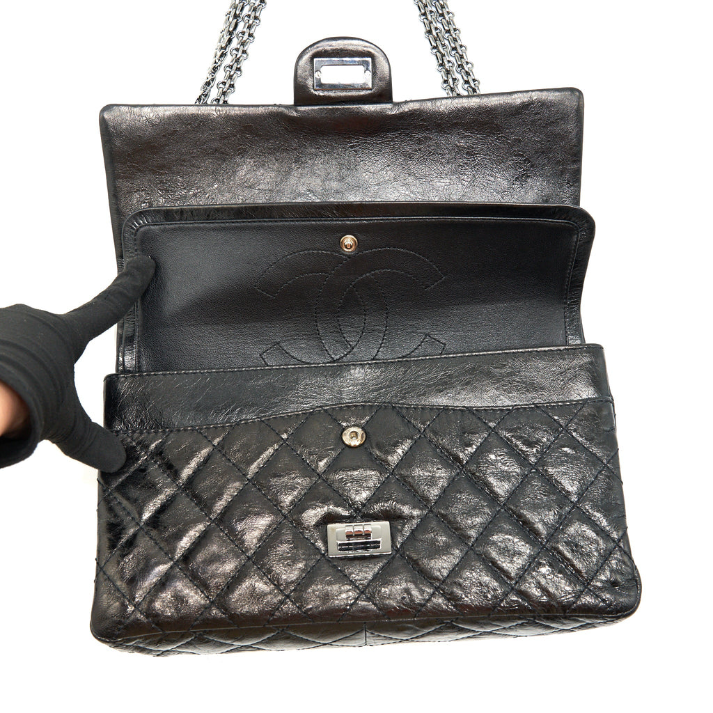 CHANEL 2.55 226 REISSUE DOUBLE FLAP BAG CALFSKIN BLACK SHW