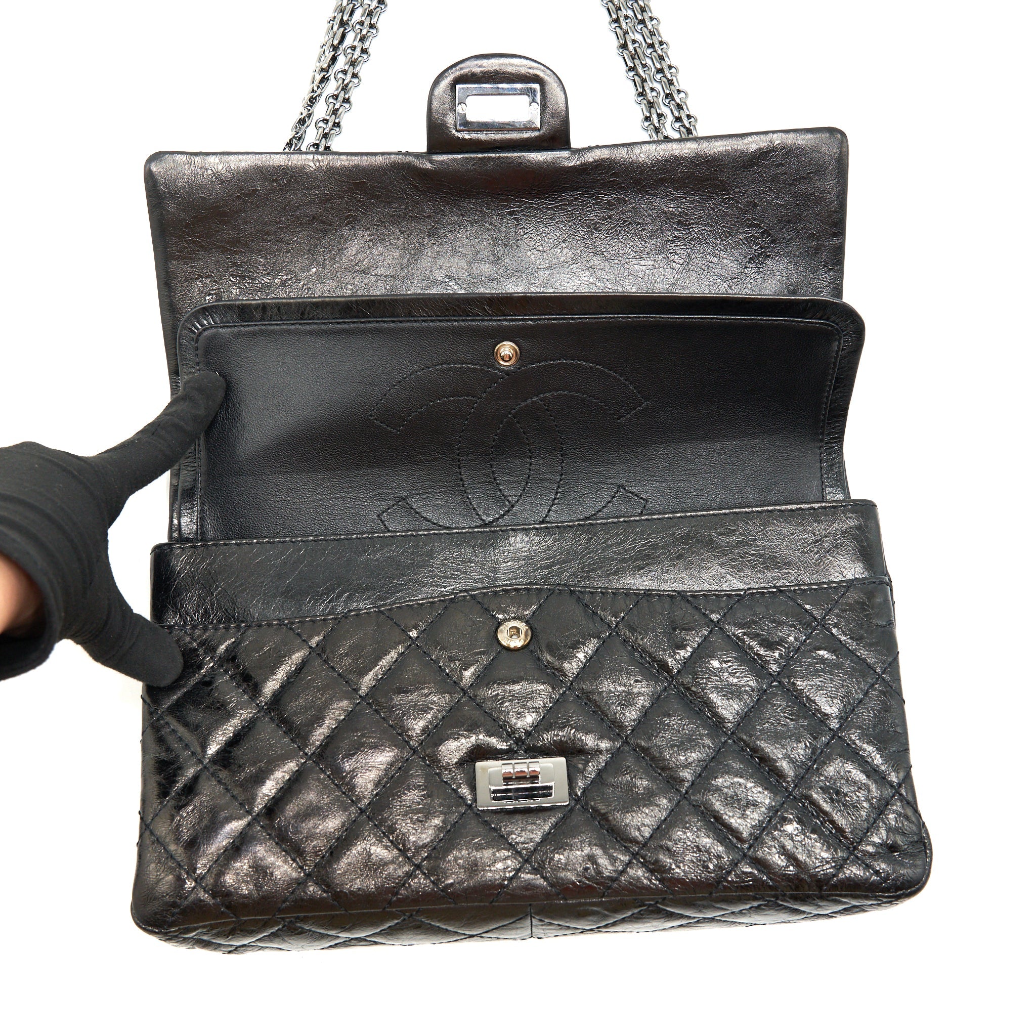 CHANEL 2.55 226 REISSUE DOUBLE FLAP BAG CALFSKIN BLACK SHW