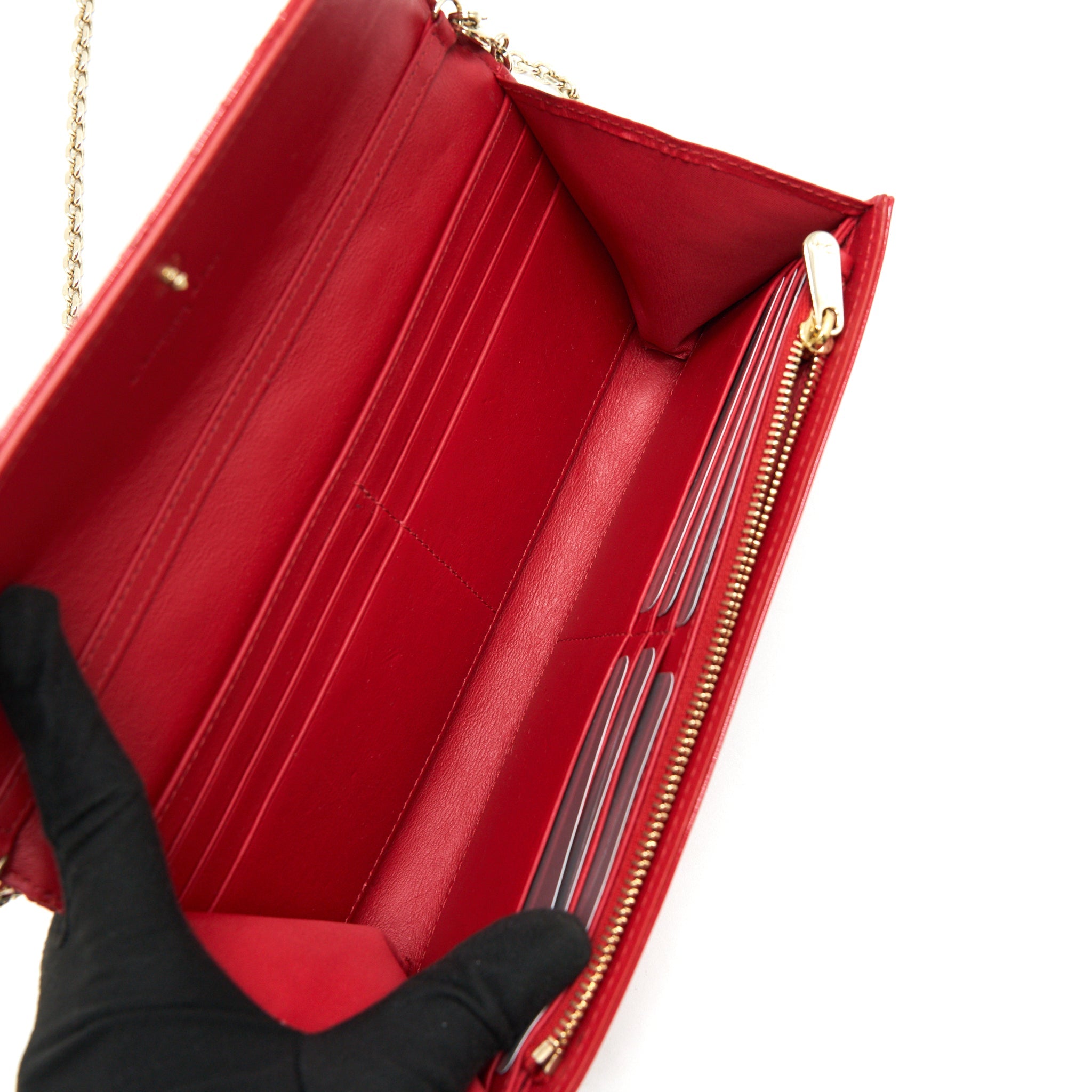 DIOR LADY DIOR WALLET ON CHAIN RED LGHW