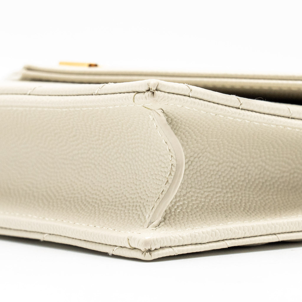 SAINT LAURENT ENVELOPE CHAIN WALLET GRAINED CALFSKIN CREAM SOFT GHW