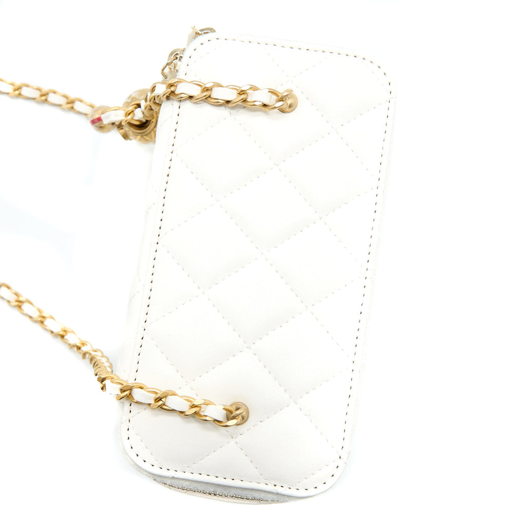 CHANEL PEARL CRUSH LONG VANITY LAMBSKIN WHITE BRUSHED GHW (MICROCHIP)