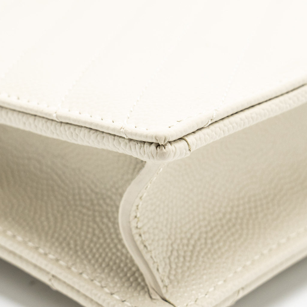 SAINT LAURENT ENVELOPE CHAIN WALLET GRAINED CALFSKIN CREAM SOFT GHW