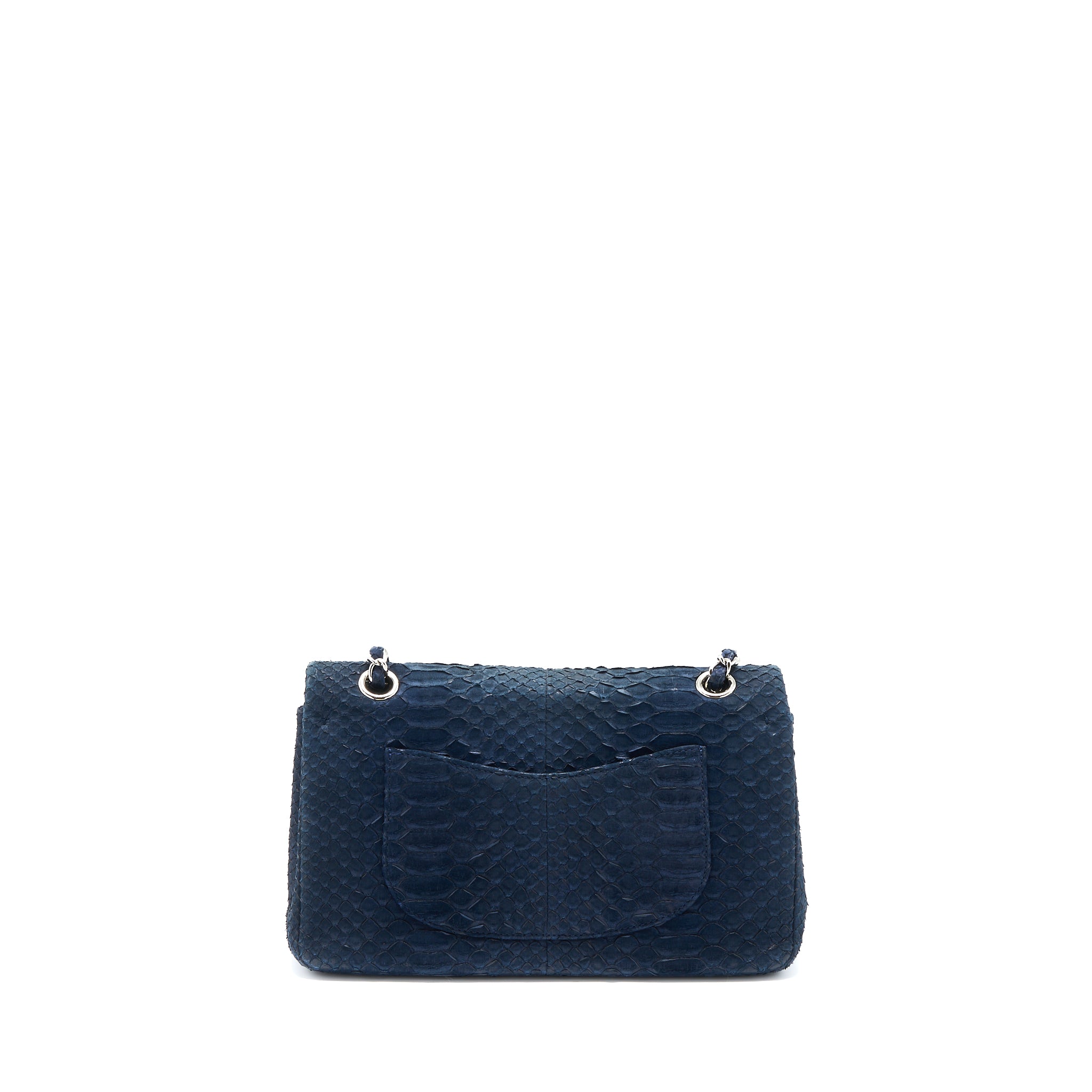 CHANEL MEDIUM CLASSIC DOUBLE FLAP BAG PYTHON DARK BLUE SHW