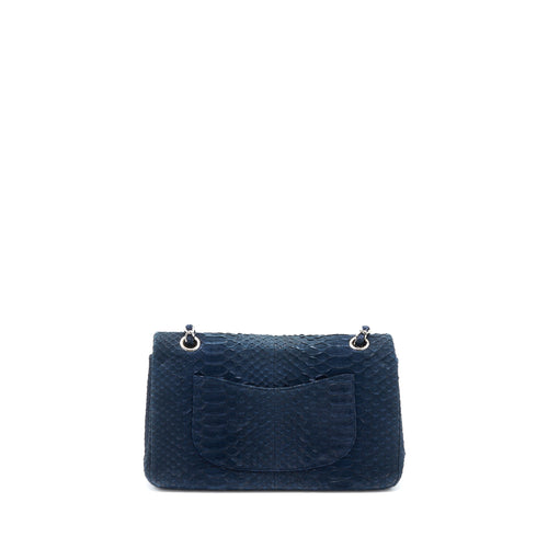CHANEL MEDIUM CLASSIC DOUBLE FLAP BAG PYTHON DARK BLUE SHW