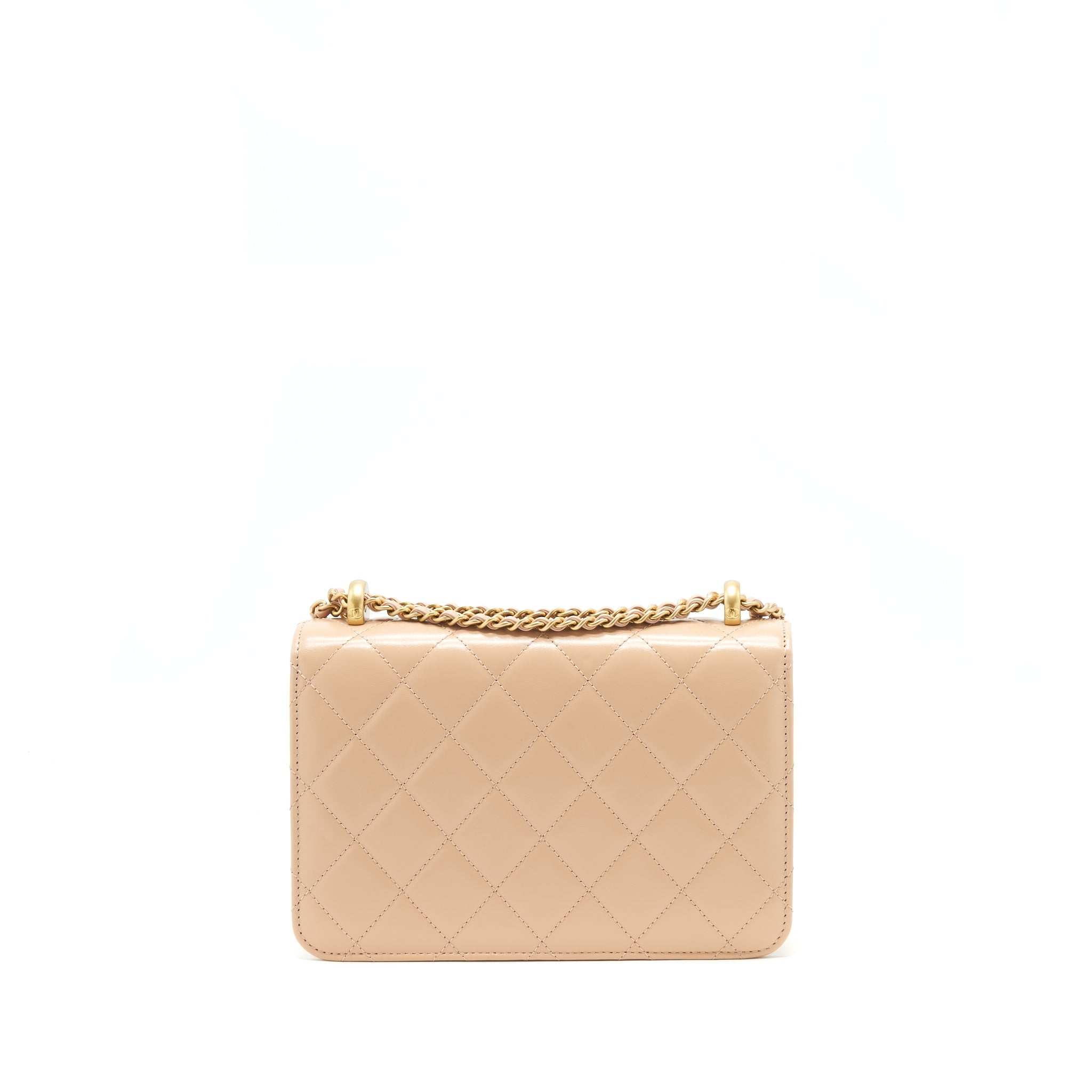 CHANEL 21A GOLD CRUSH FLAP BAG CALFSKIN BEIGE GHW