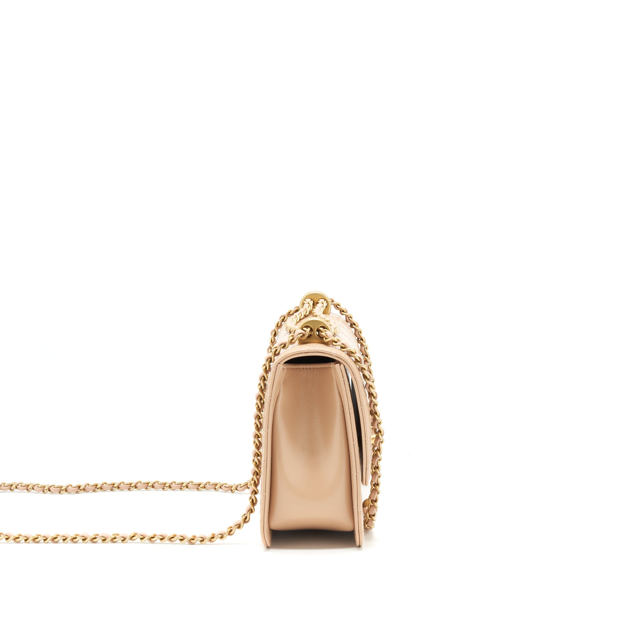 CHANEL 21A GOLD CRUSH FLAP BAG CALFSKIN BEIGE GHW