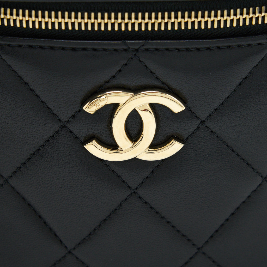 CHANEL TRENDY CC ROUND VANITY CASE CROSSBODY BAG LAMBSKIN BLACK LGHW