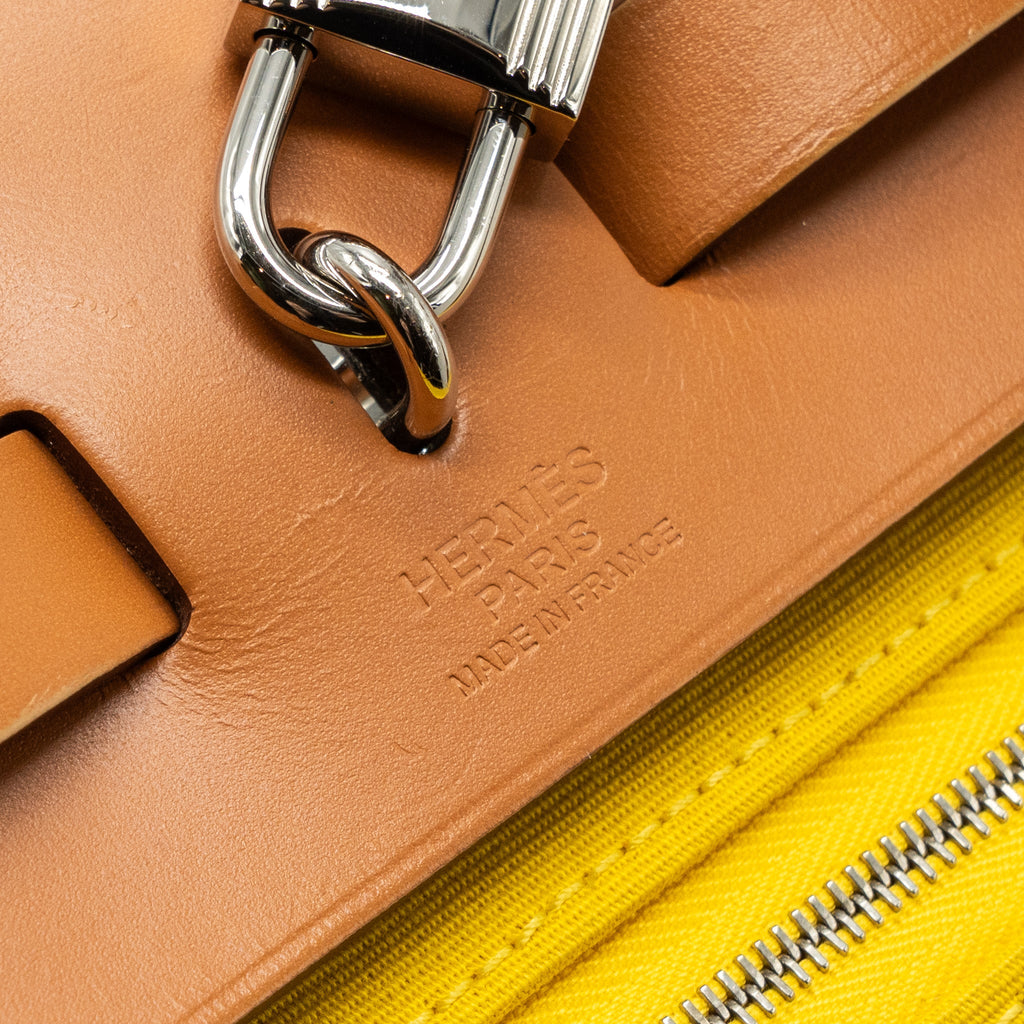 HERMES HERBAG 31 ZIP BAG CANVAS / LEATHER JAUNE DE NAPLES / NATURAL SHW