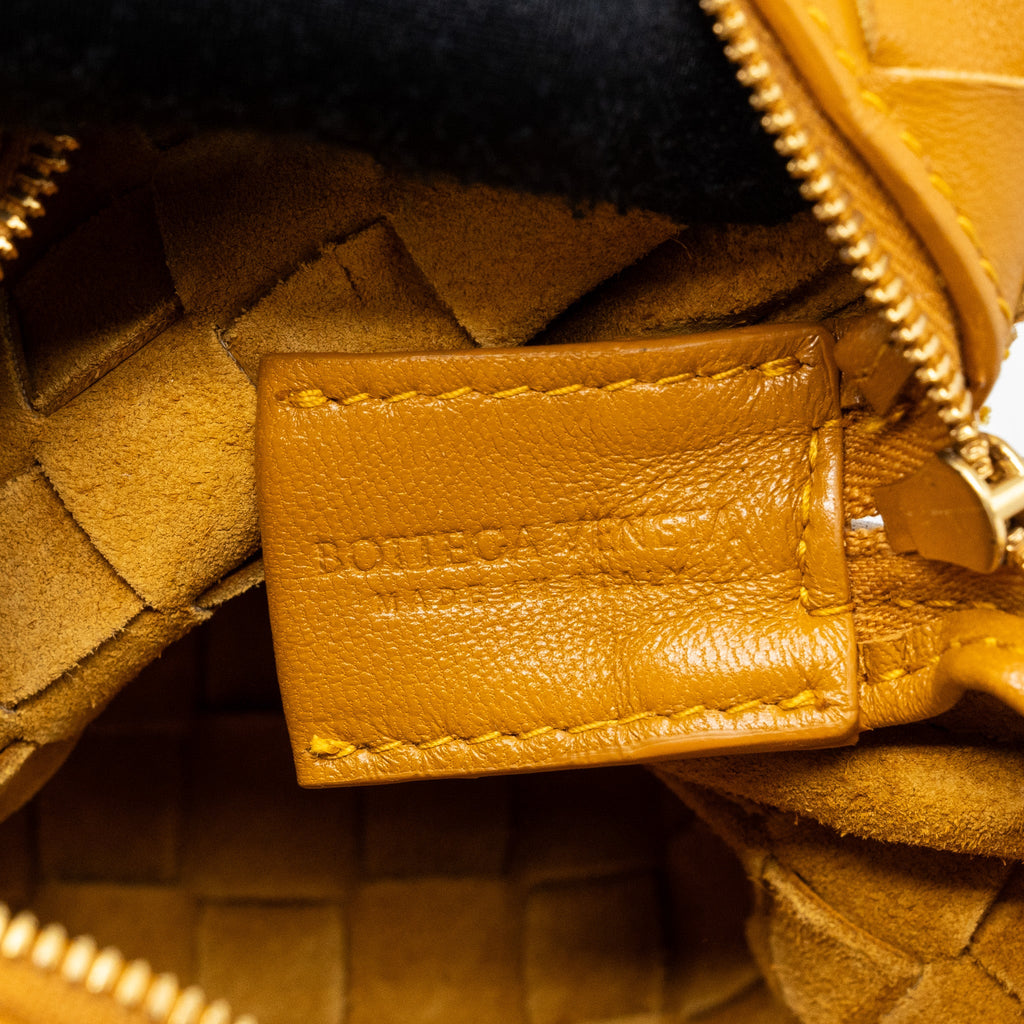 BOTTEGA VENETA MINI LOOP CAMERA BAG LAMBSKIN CARAMEL GHW