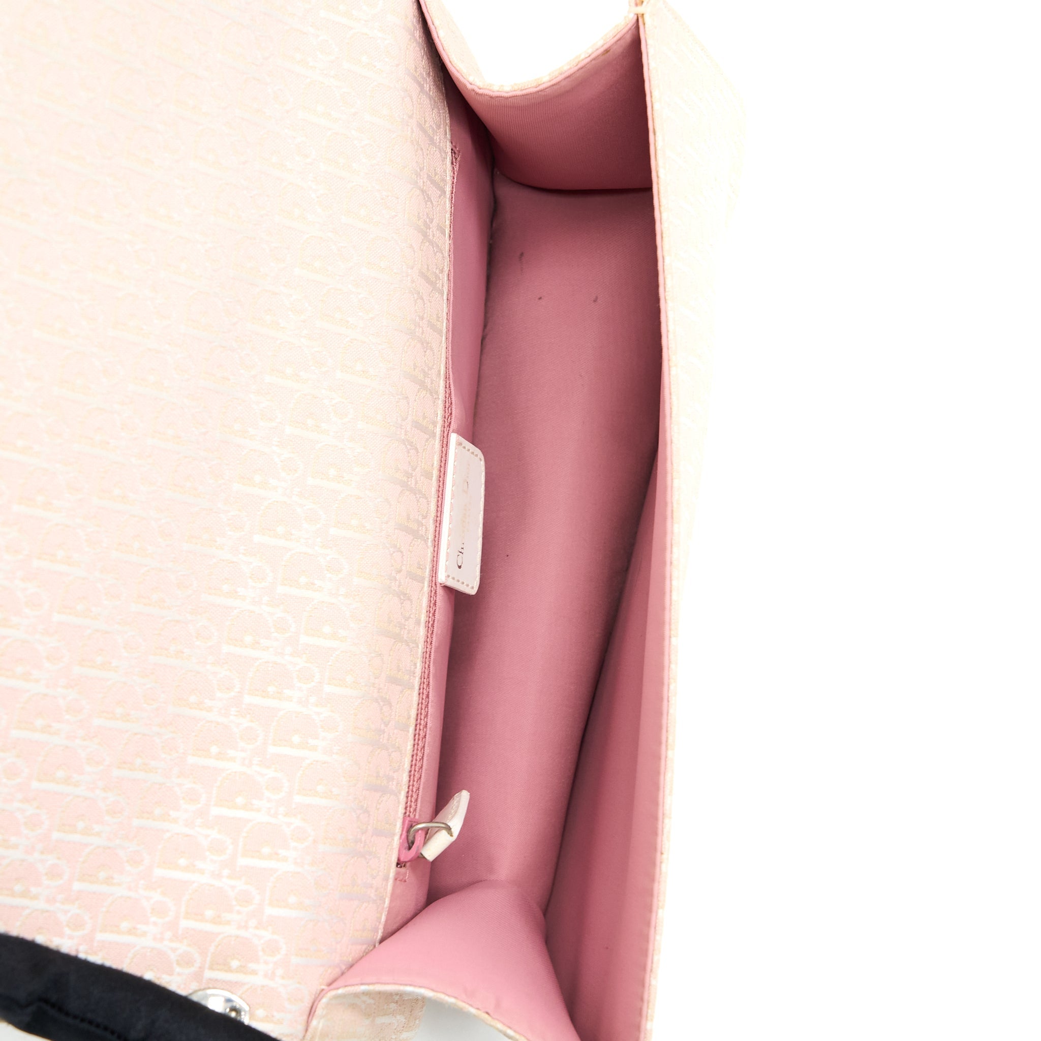 DIOR PINK LOGO MONOGRAM LACE HANDBAG PEARL D STRAP CHARM SHW