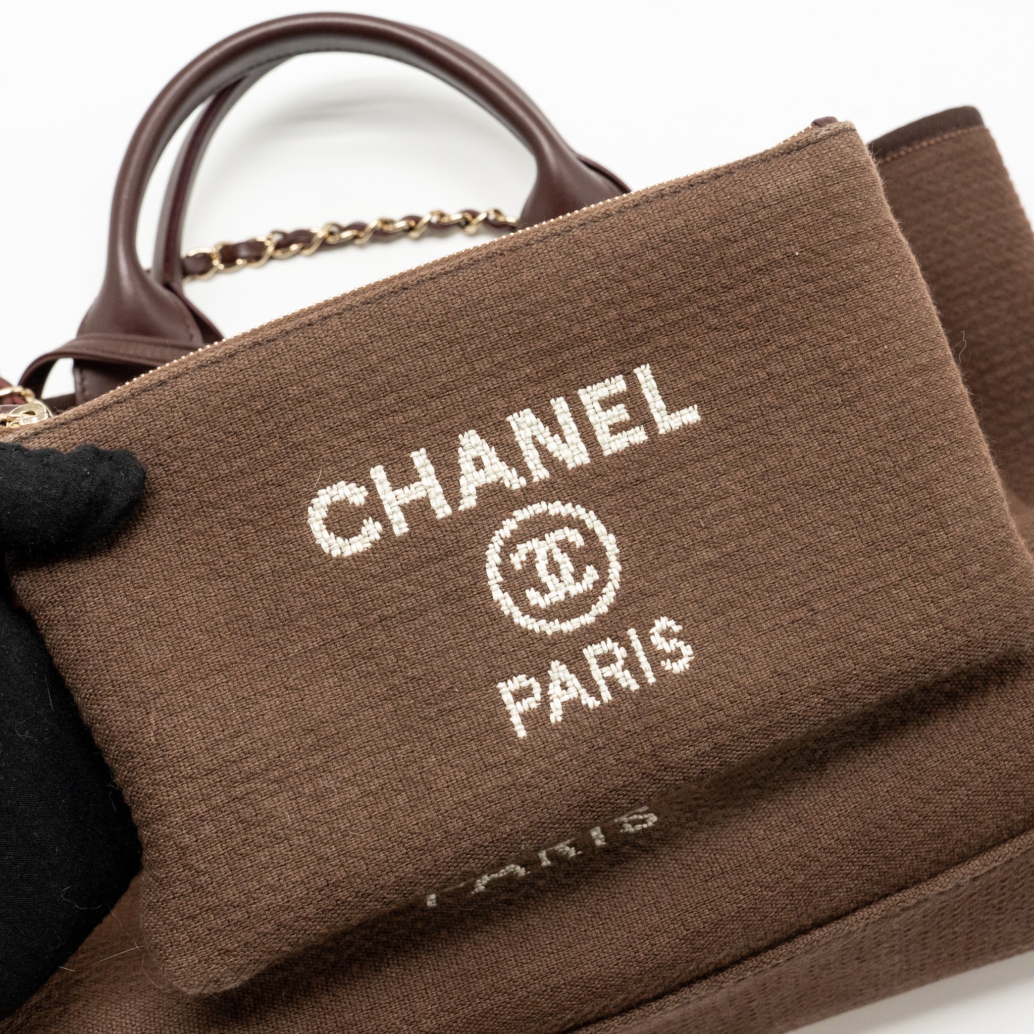 CHANEL DEAUVILLE TOTE BAG CANVAS DARK BROWN LGHW (MICROCHIP)