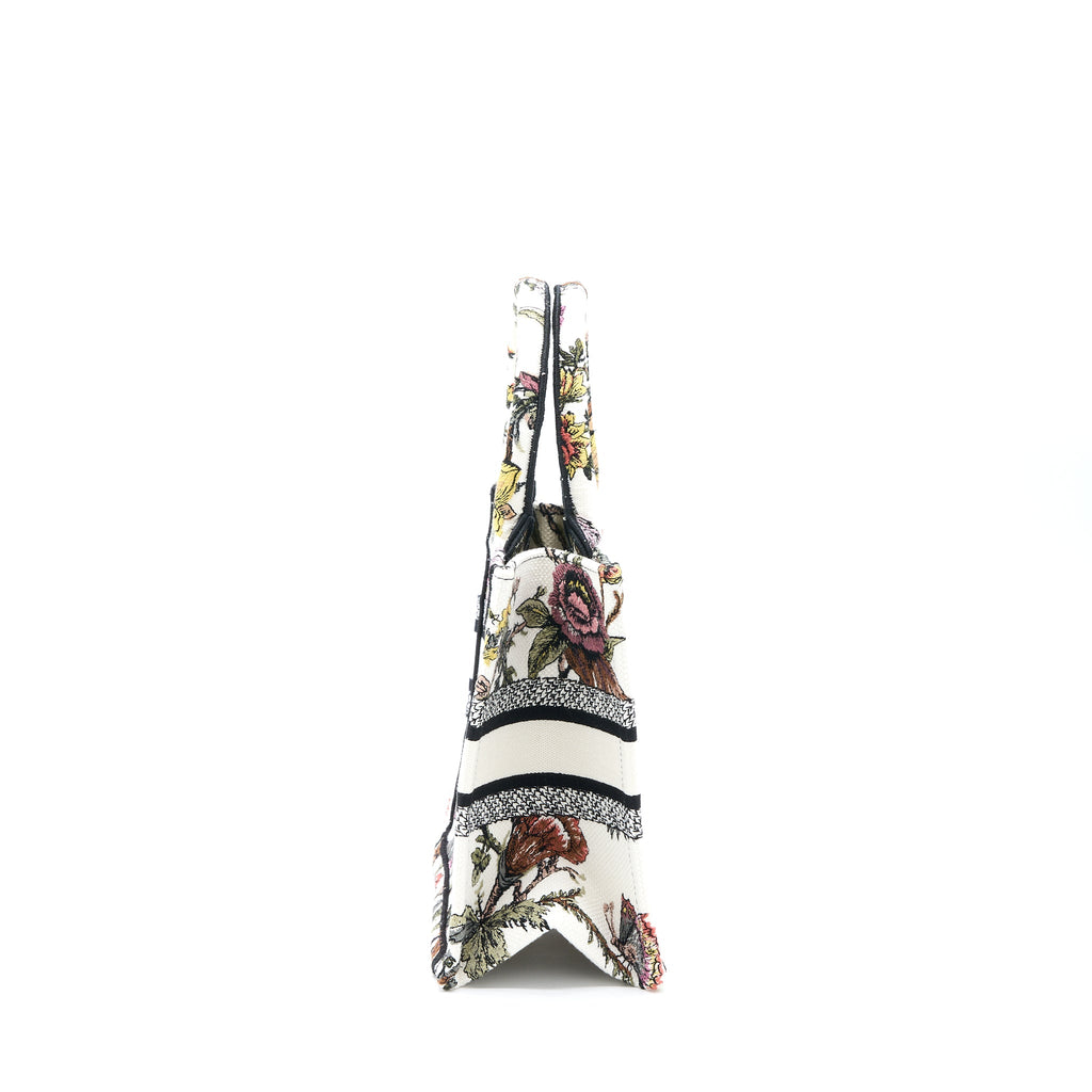 DIOR SMALL BOOK TOTE DIOR PETITES FLEURS EMBROIDERY CANVAS WHITE MULTICOLOUR