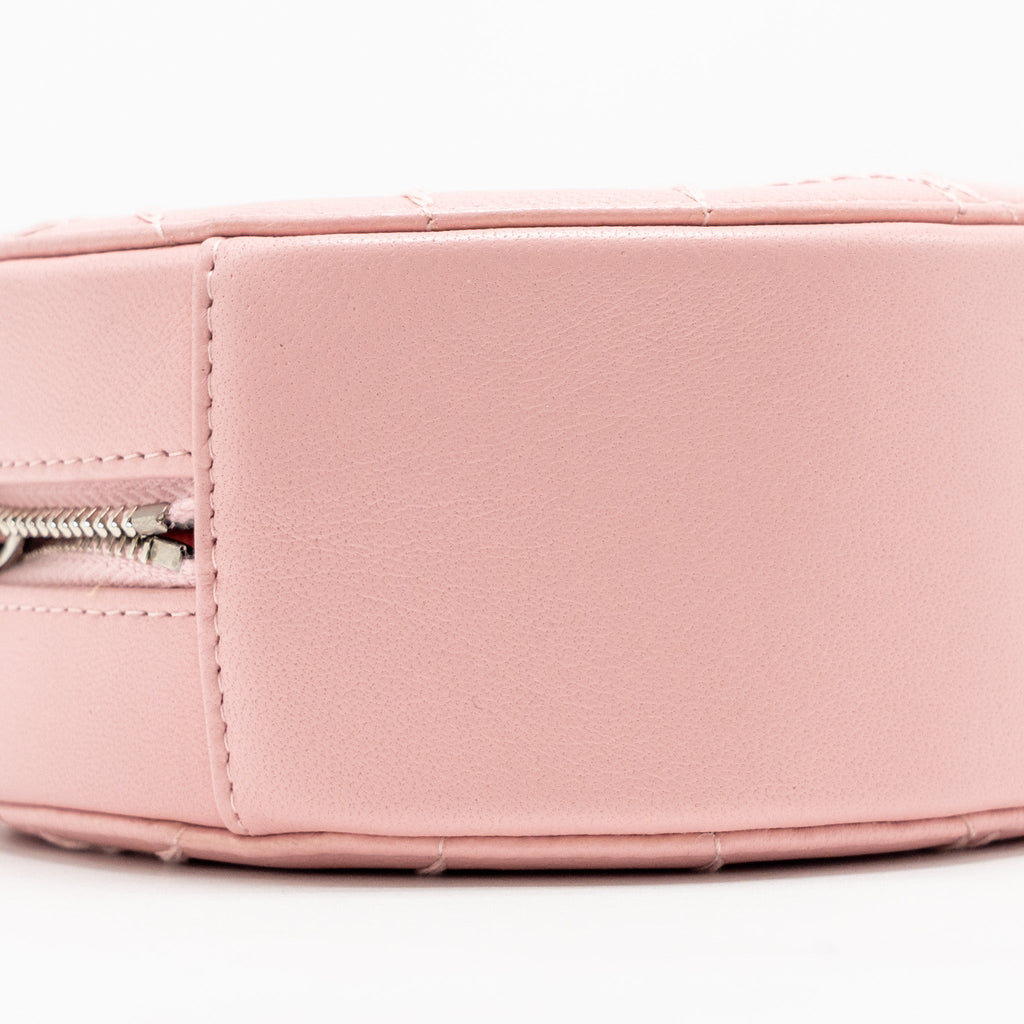 CHANEL MINI ROUND VANITY CLUTCH WITH CHAIN LAMBSKIN PINK SHW