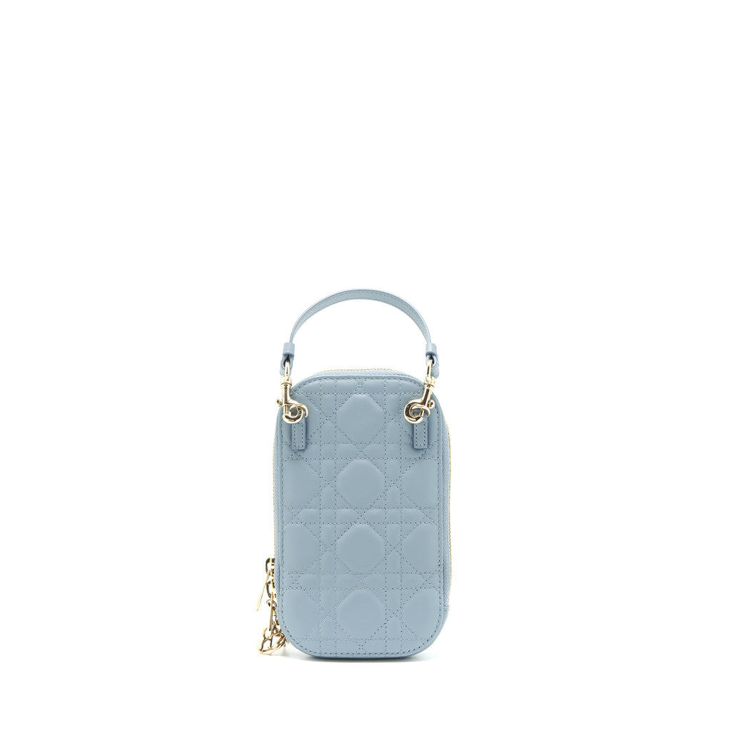 DIOR LADY DIOR TECH HOLDER LAMBSKIN BLUE