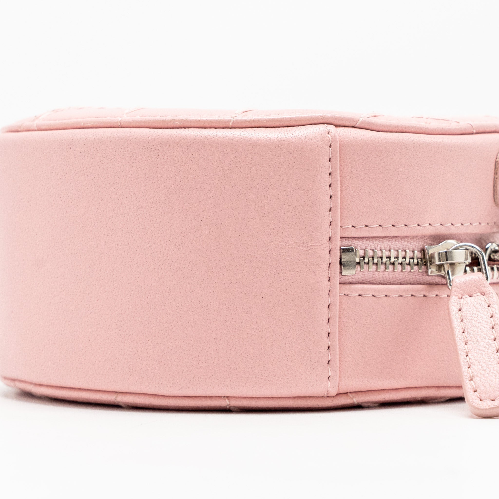 CHANEL MINI ROUND VANITY CLUTCH WITH CHAIN LAMBSKIN PINK SHW