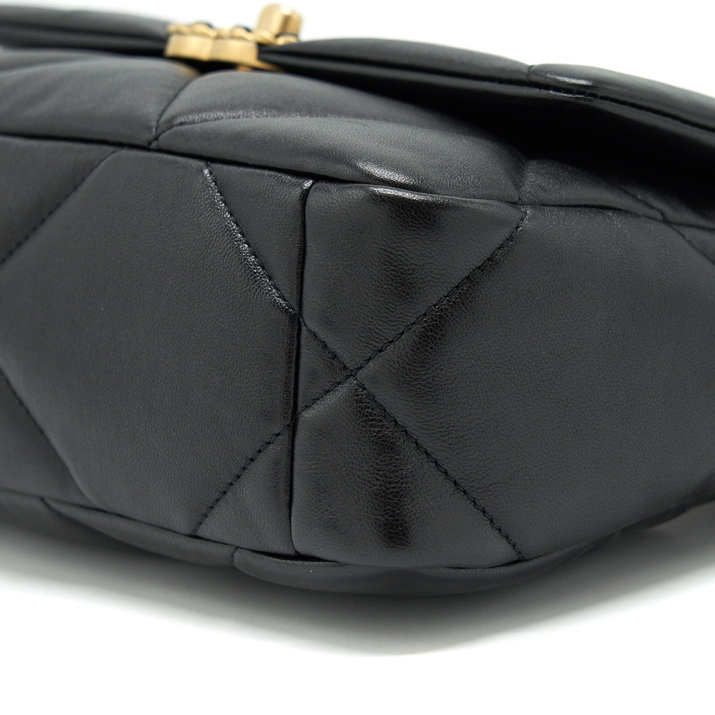 CHANEL 19 FLAP BAG SMALL LAMBSKIN BLACK GOLD/SLIVER HARDWARE