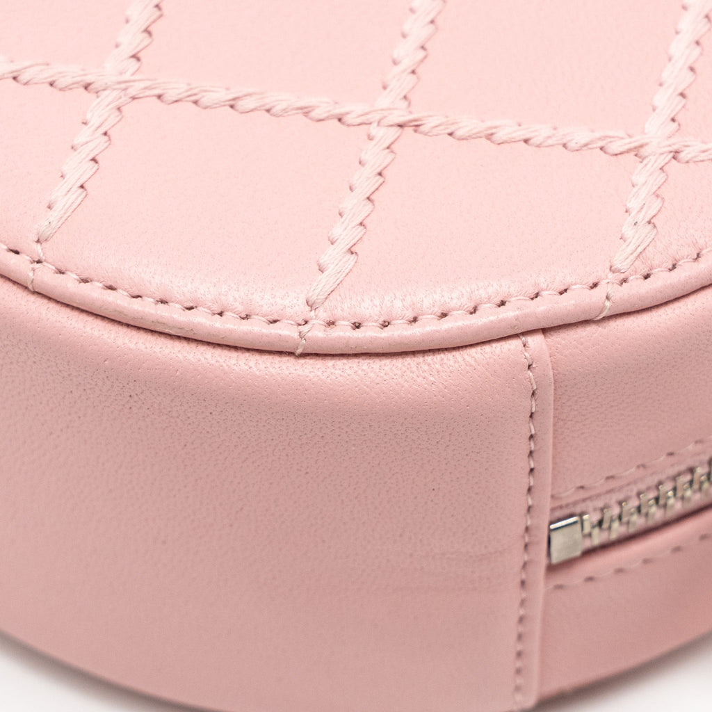 CHANEL MINI ROUND VANITY CLUTCH WITH CHAIN LAMBSKIN PINK SHW