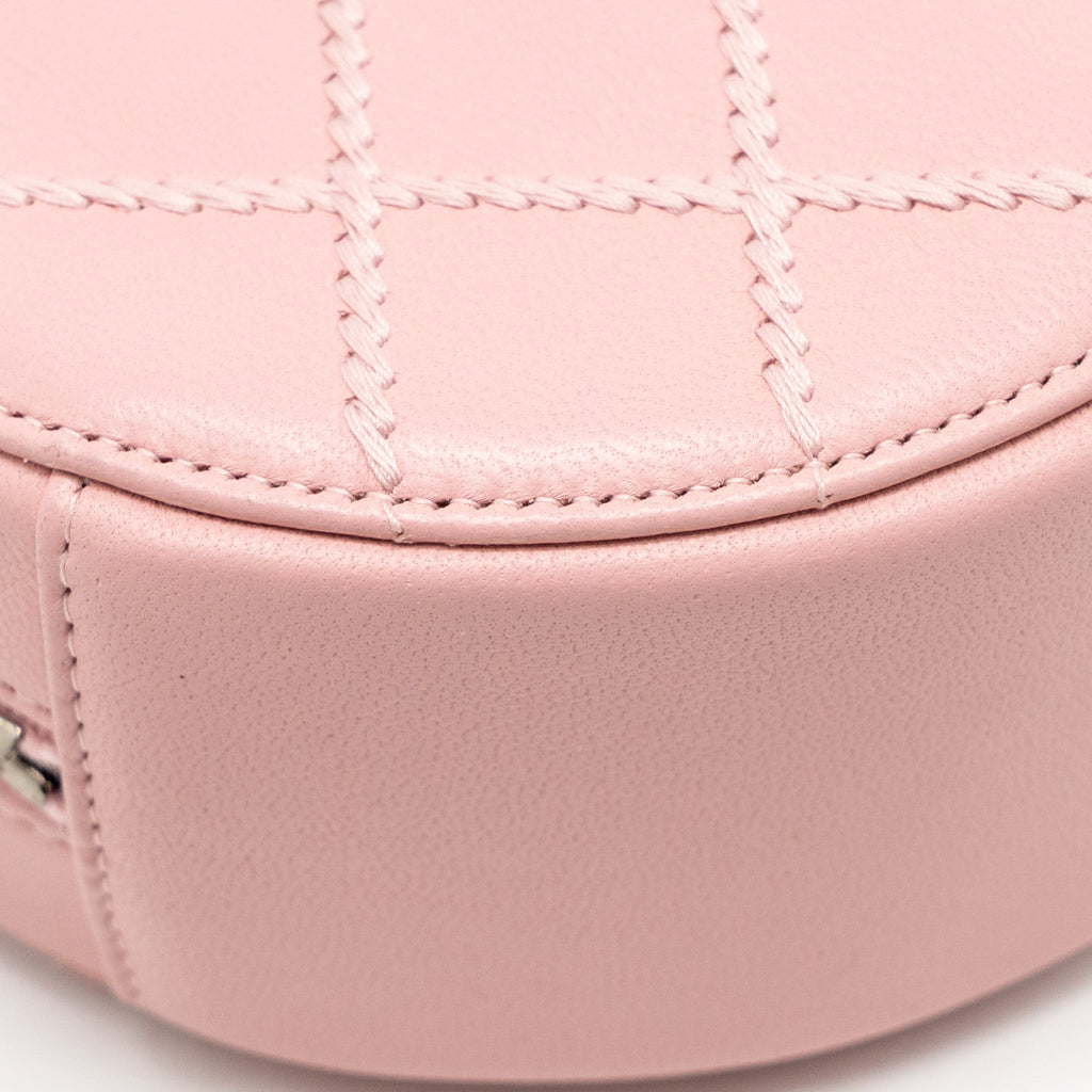 CHANEL MINI ROUND VANITY CLUTCH WITH CHAIN LAMBSKIN PINK SHW