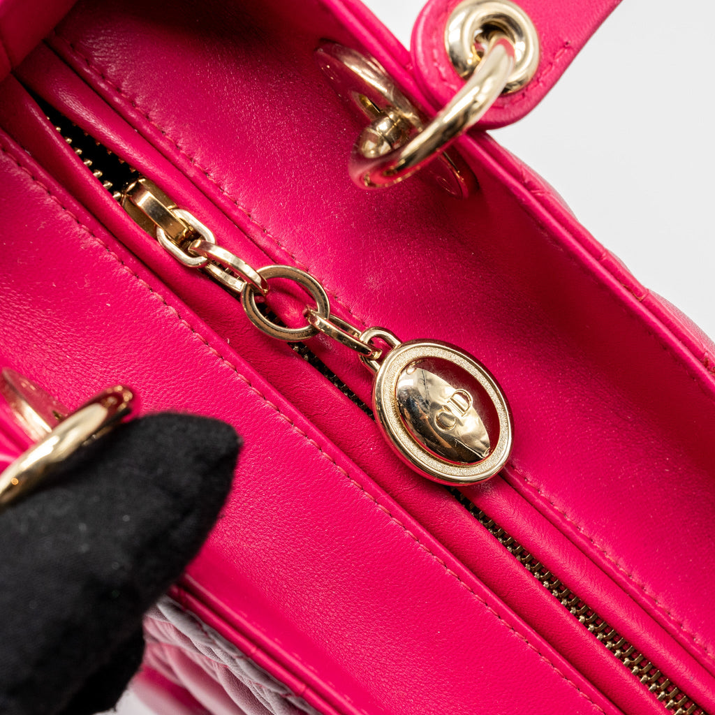 DIOR MEDIUM LADY DIOR LAMBSKIN PINK LGHW
