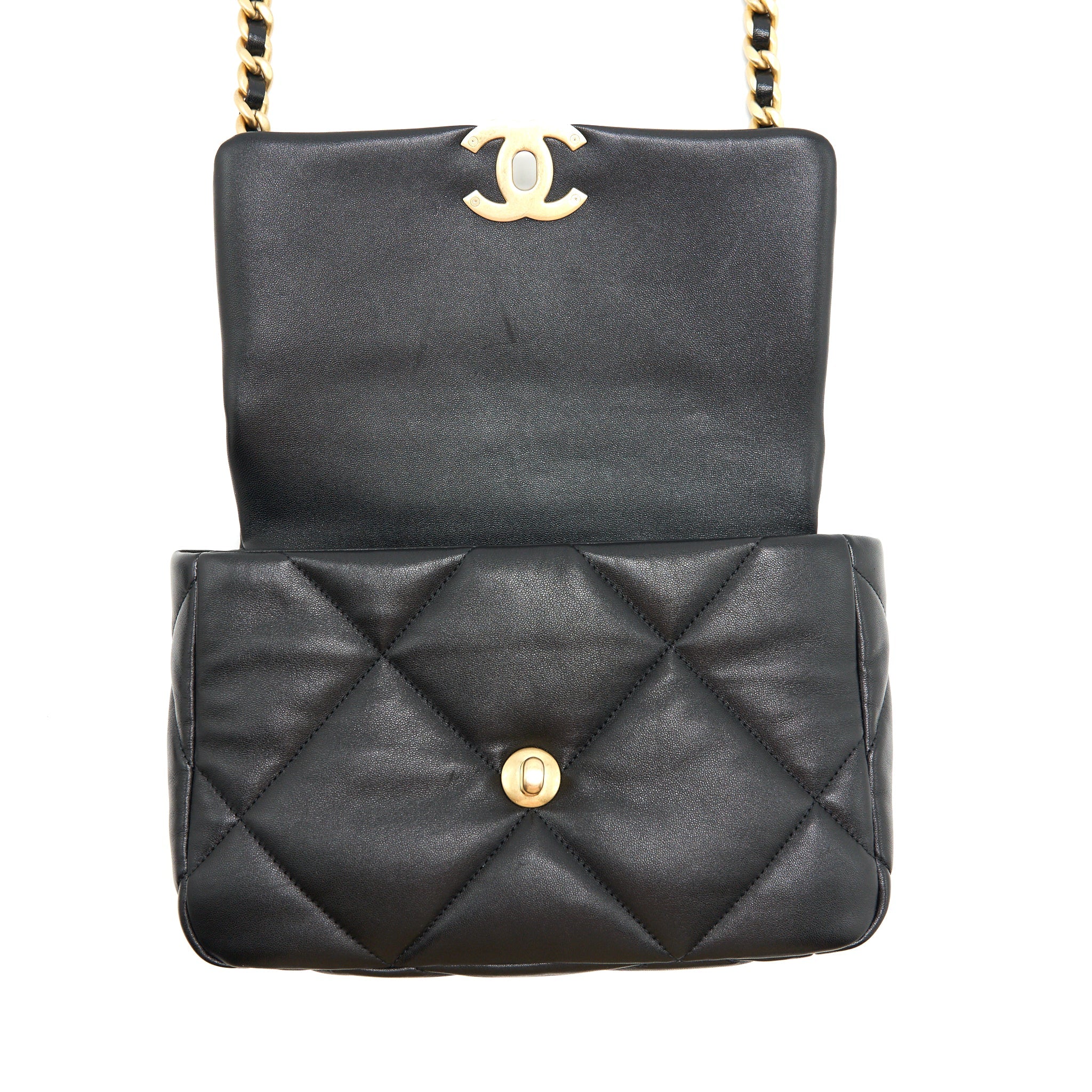 CHANEL 19 FLAP BAG SMALL LAMBSKIN BLACK GOLD/SLIVER HARDWARE