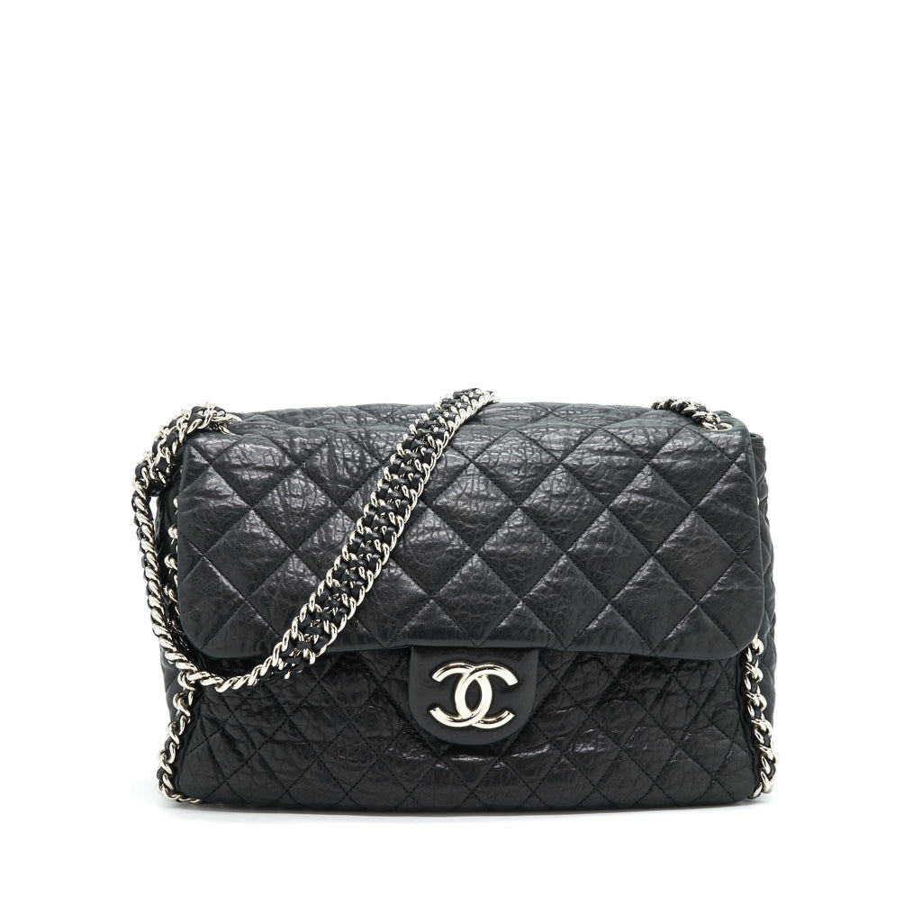 CHANEL QUILTED LEATHER CHAIN AROUND MAXI BLACK RUTHENIUM HARDWARE