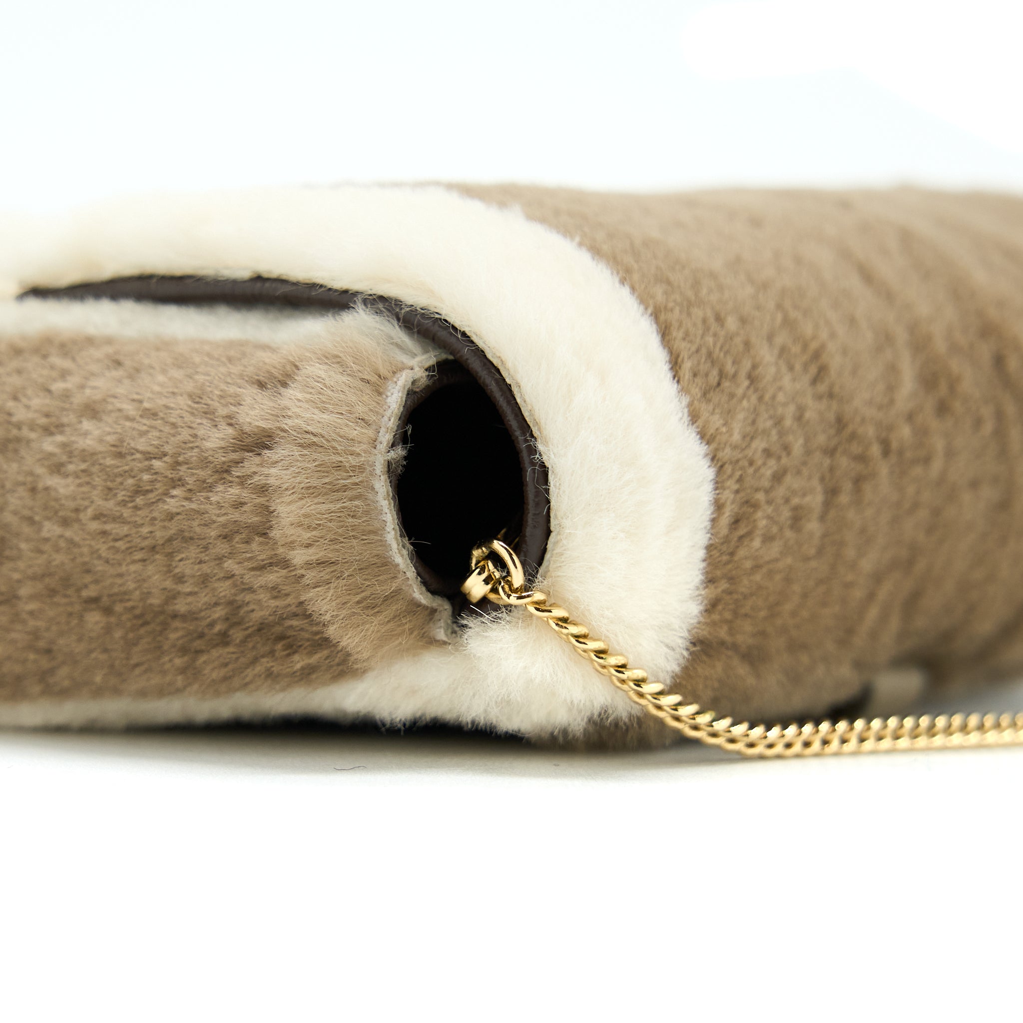 FENDI NANO BAGUETTE CHARM BAG WITH CHAIN BROWN/ CREAM GHW