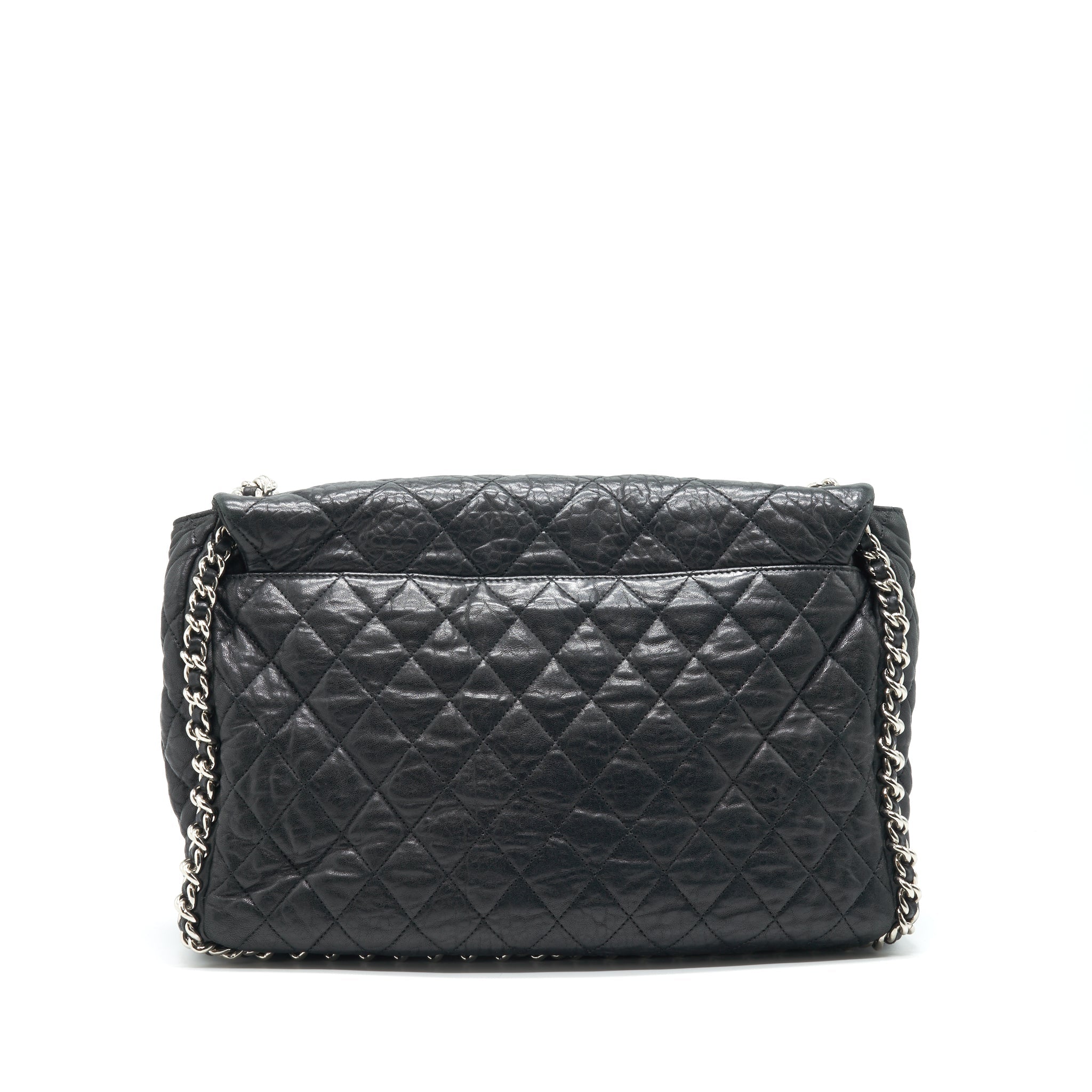 CHANEL QUILTED LEATHER CHAIN AROUND MAXI BLACK RUTHENIUM HARDWARE