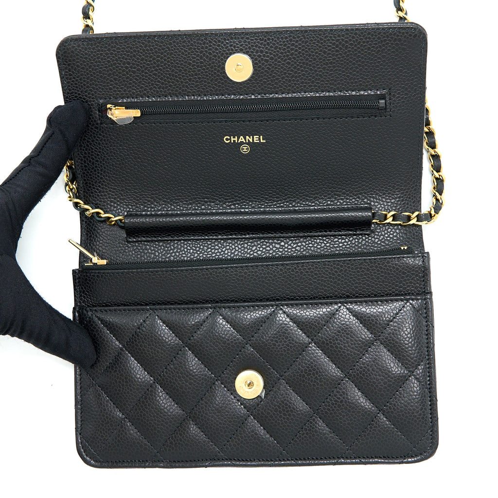 CHANEL CLASSIC WALLET ON CHAIN CAVIAR BLACK GHW (MICROCHIP)