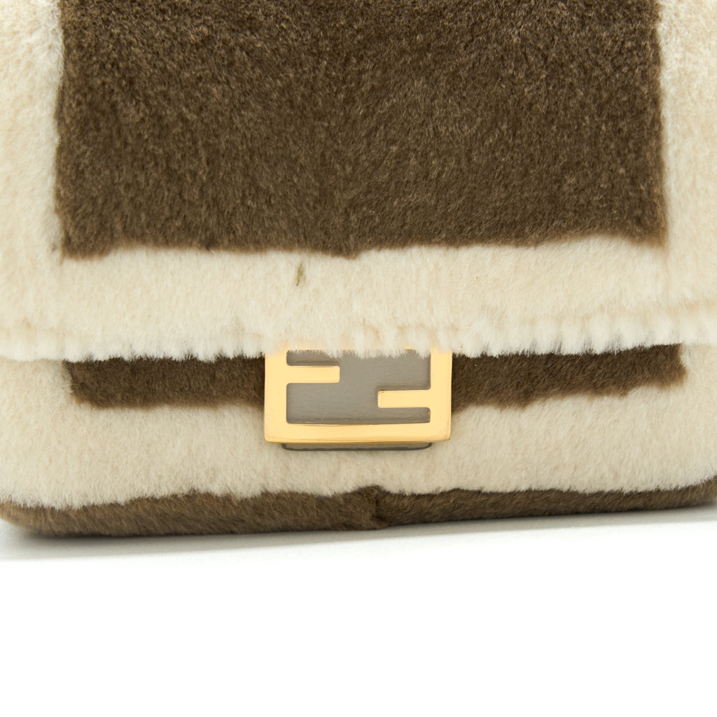 FENDI NANO BAGUETTE CHARM BAG WITH CHAIN BROWN/ CREAM GHW