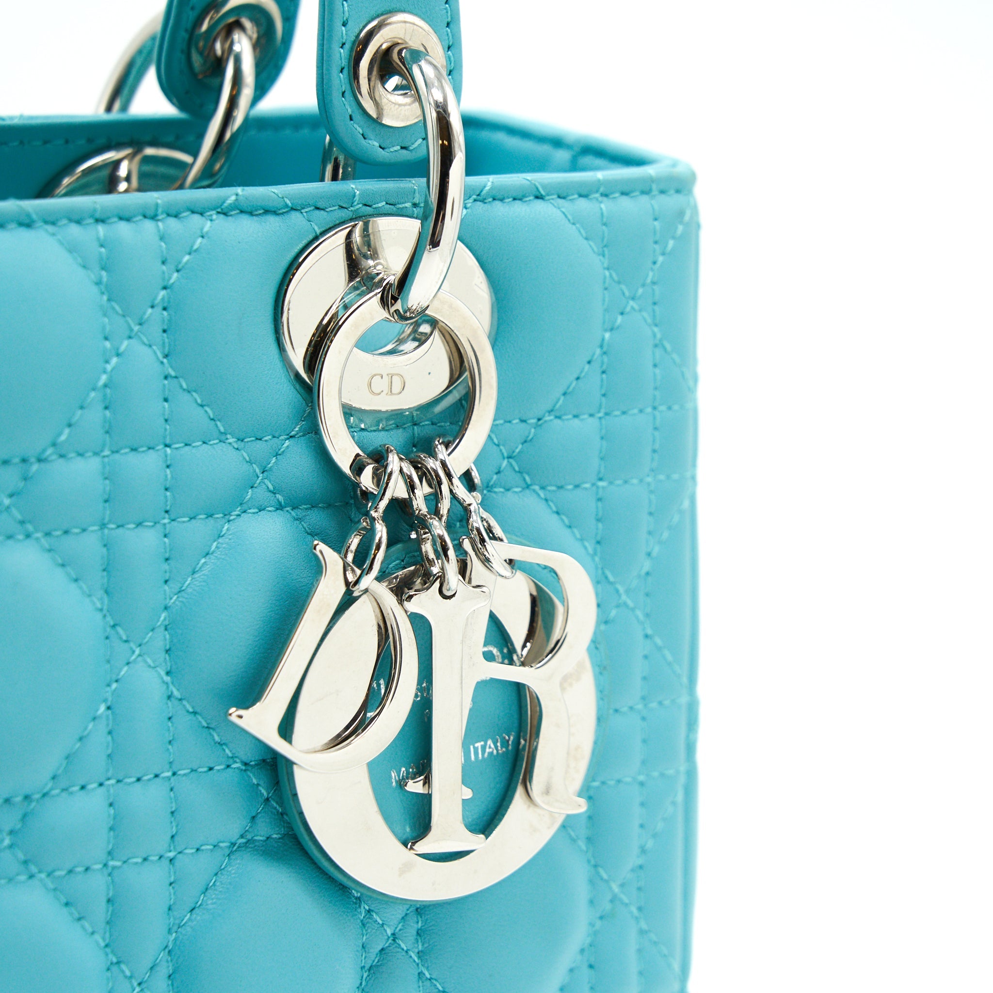 DIOR MEDIUM LADY DIOR LAMBSKIN BLUE SHW