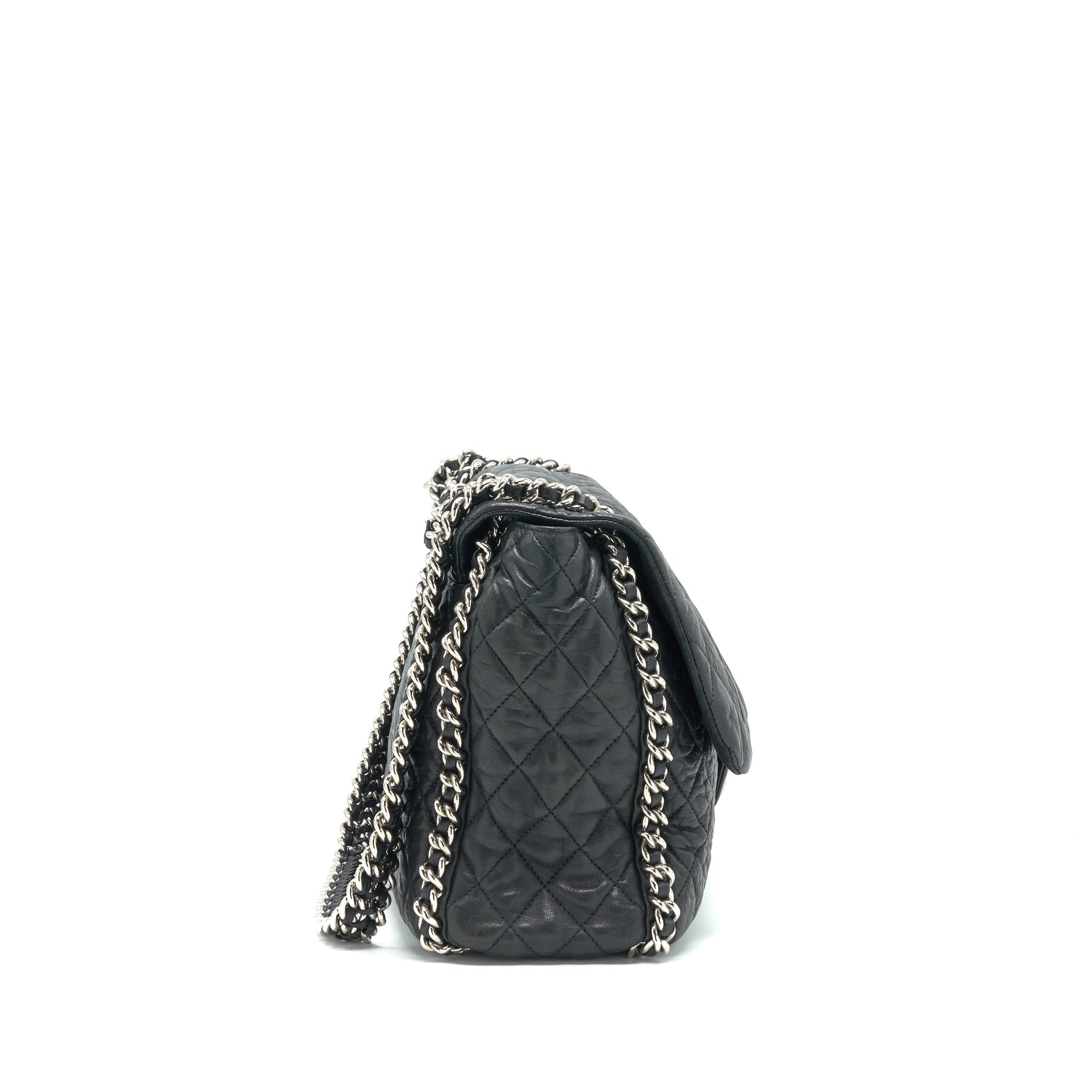 CHANEL QUILTED LEATHER CHAIN AROUND MAXI BLACK RUTHENIUM HARDWARE