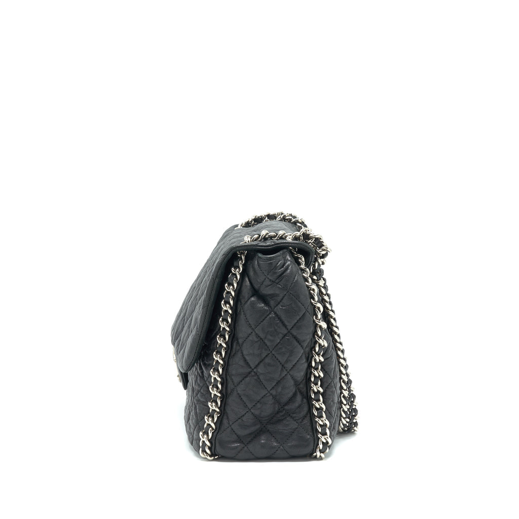 CHANEL QUILTED LEATHER CHAIN AROUND MAXI BLACK RUTHENIUM HARDWARE