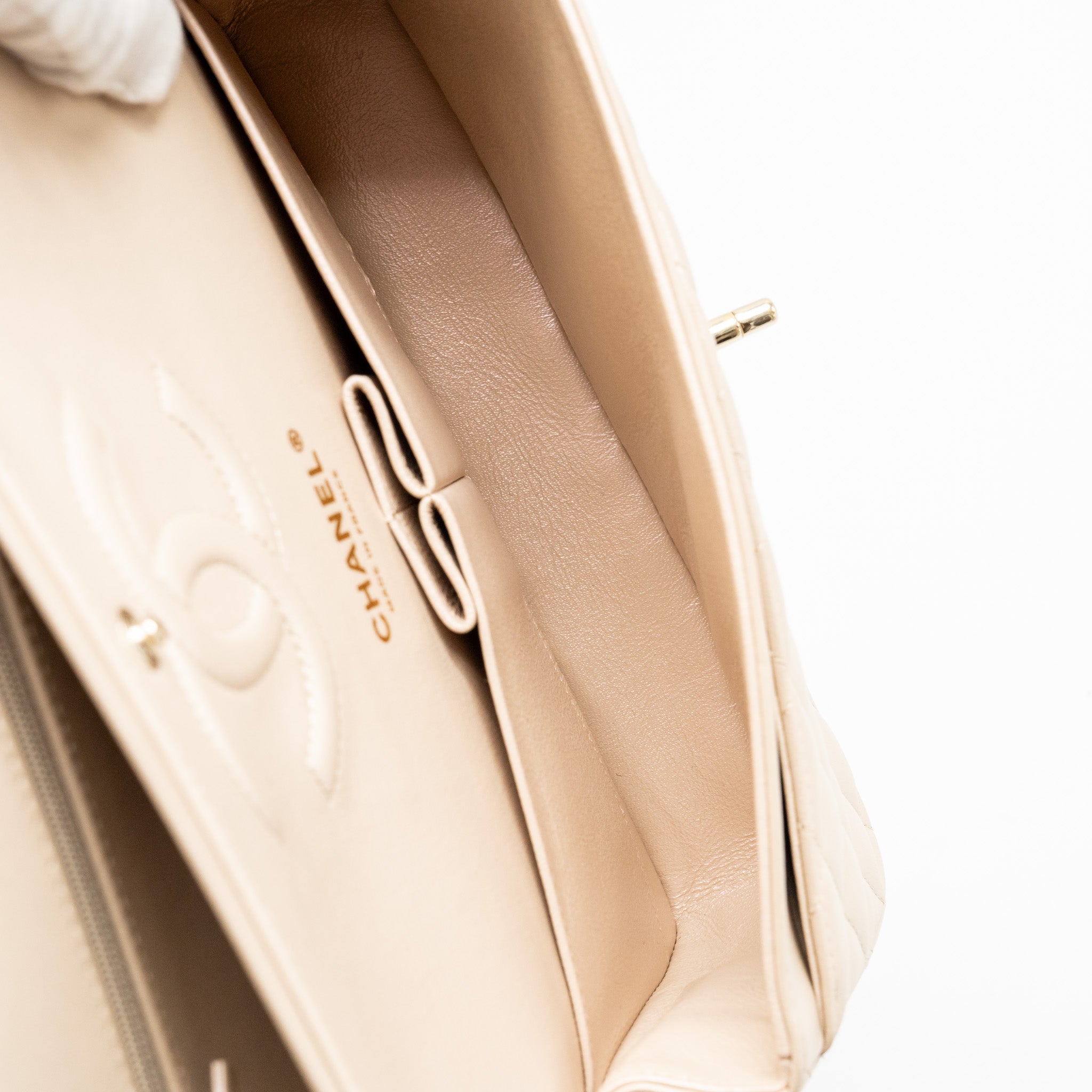 CHANEL MEDIUM CLASSIC DOUBLE FLAP BAG LAMBSKIN IRIDESCENT IVORY LGHW