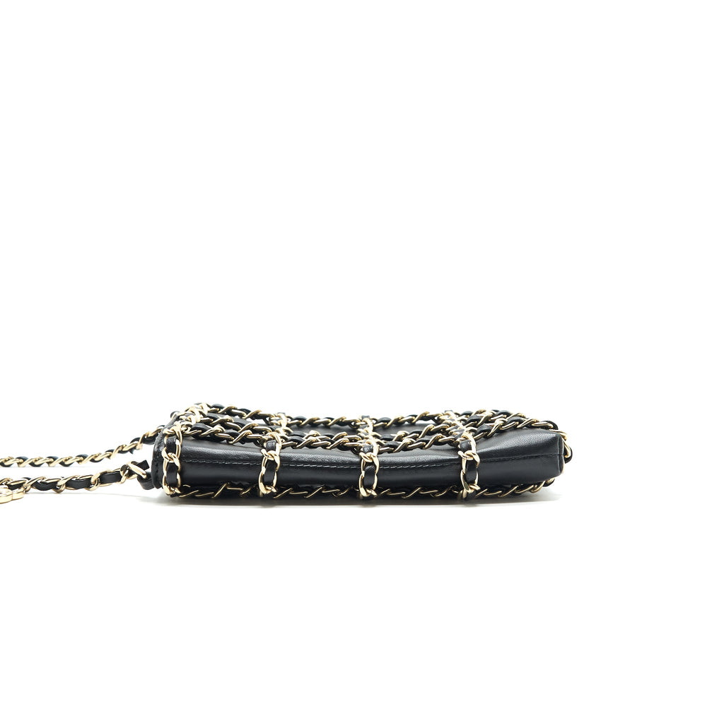 CHANEL GOLD CLUTCH O CHAIN PHONE HOLDER BLACK GHW