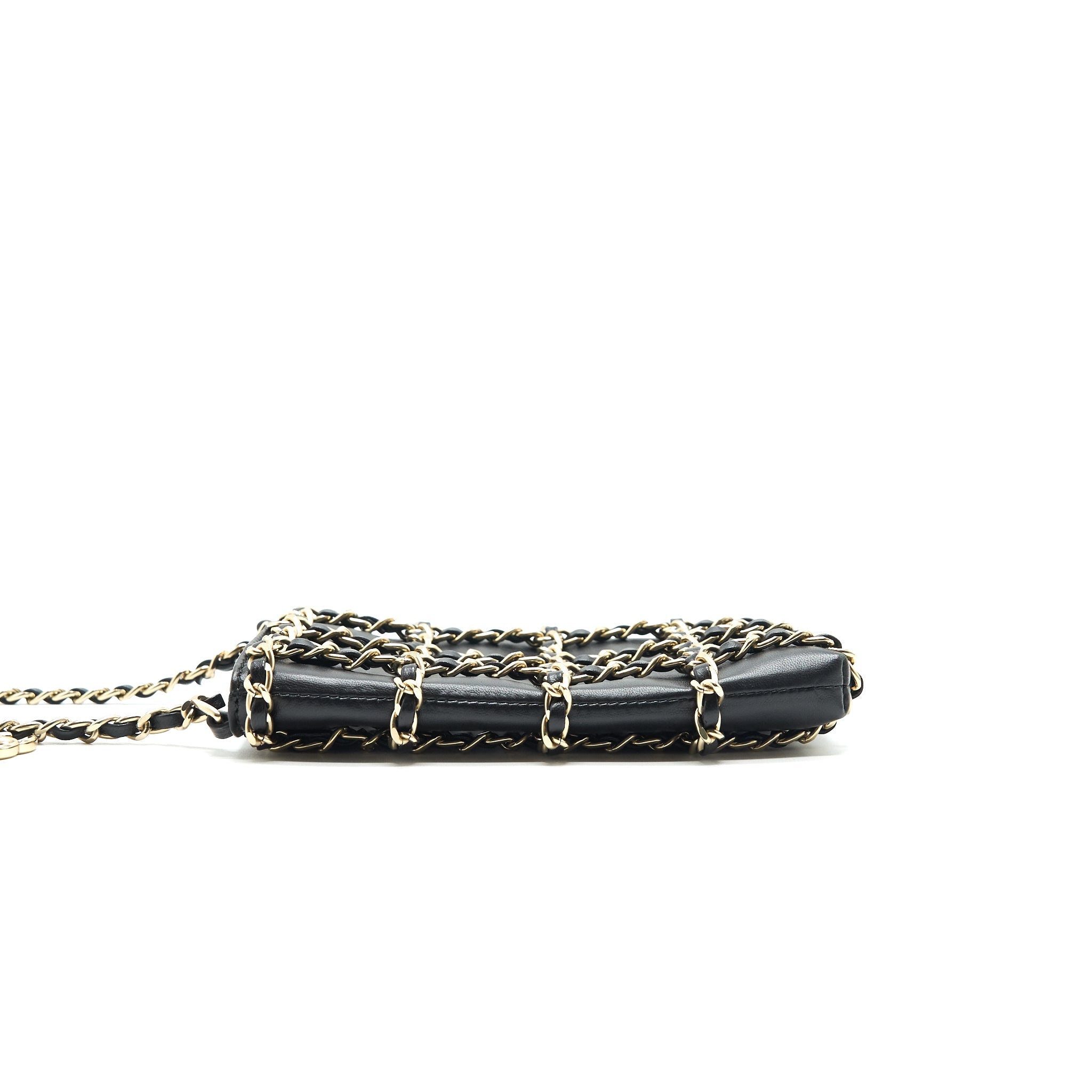 CHANEL GOLD CLUTCH O CHAIN PHONE HOLDER BLACK GHW