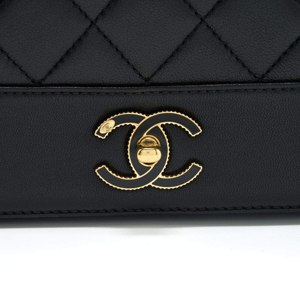 CHANEL CC LOGO FLAP BAG LAMBSKIN BLACK GHW