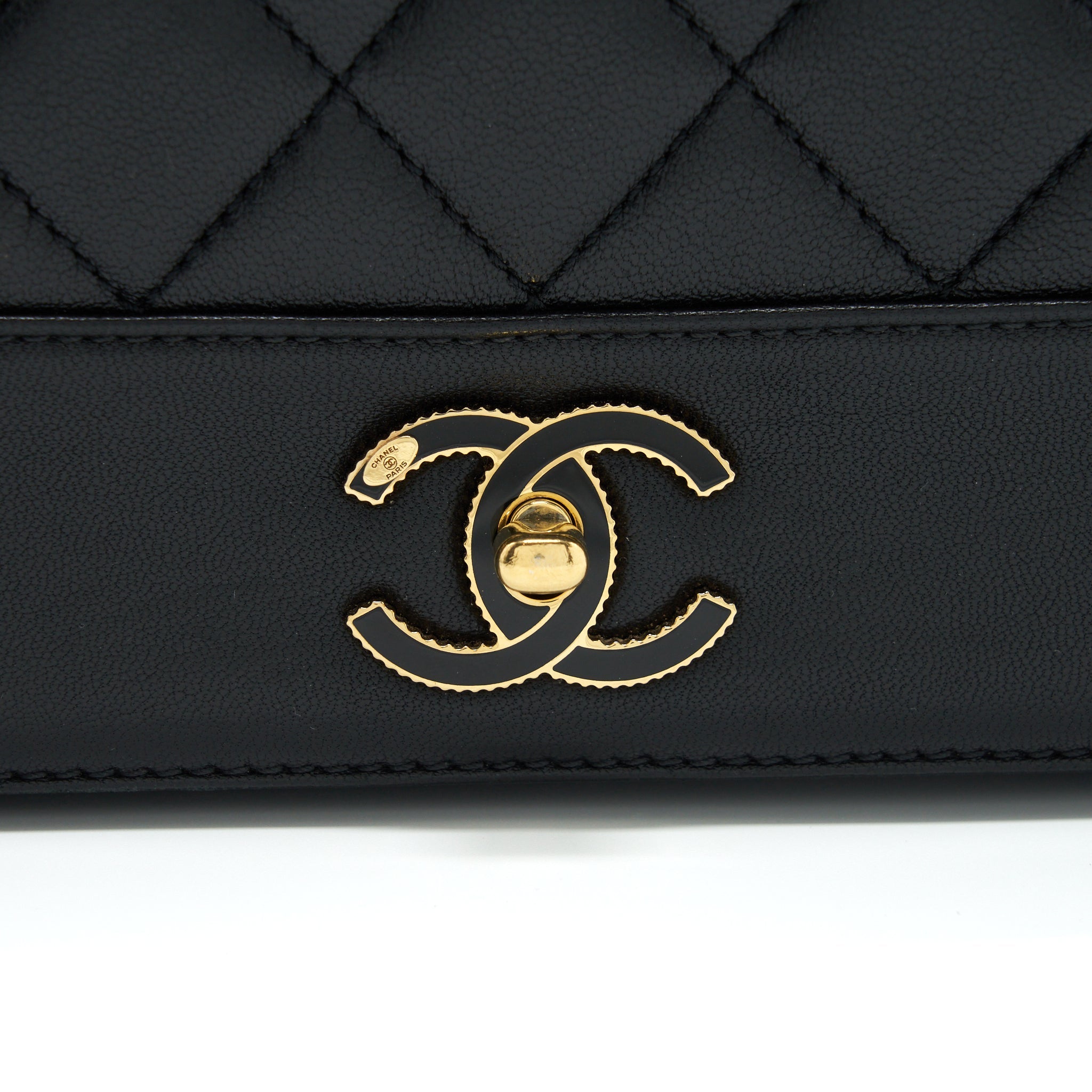 CHANEL CC LOGO FLAP BAG LAMBSKIN BLACK GHW
