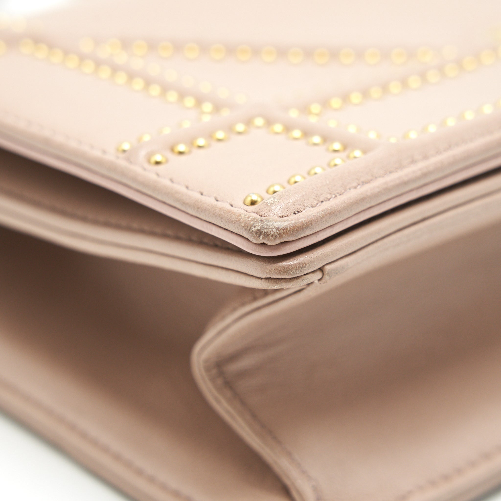 DIOR SMALL STUDDED DIORAMA BEIGE GHW