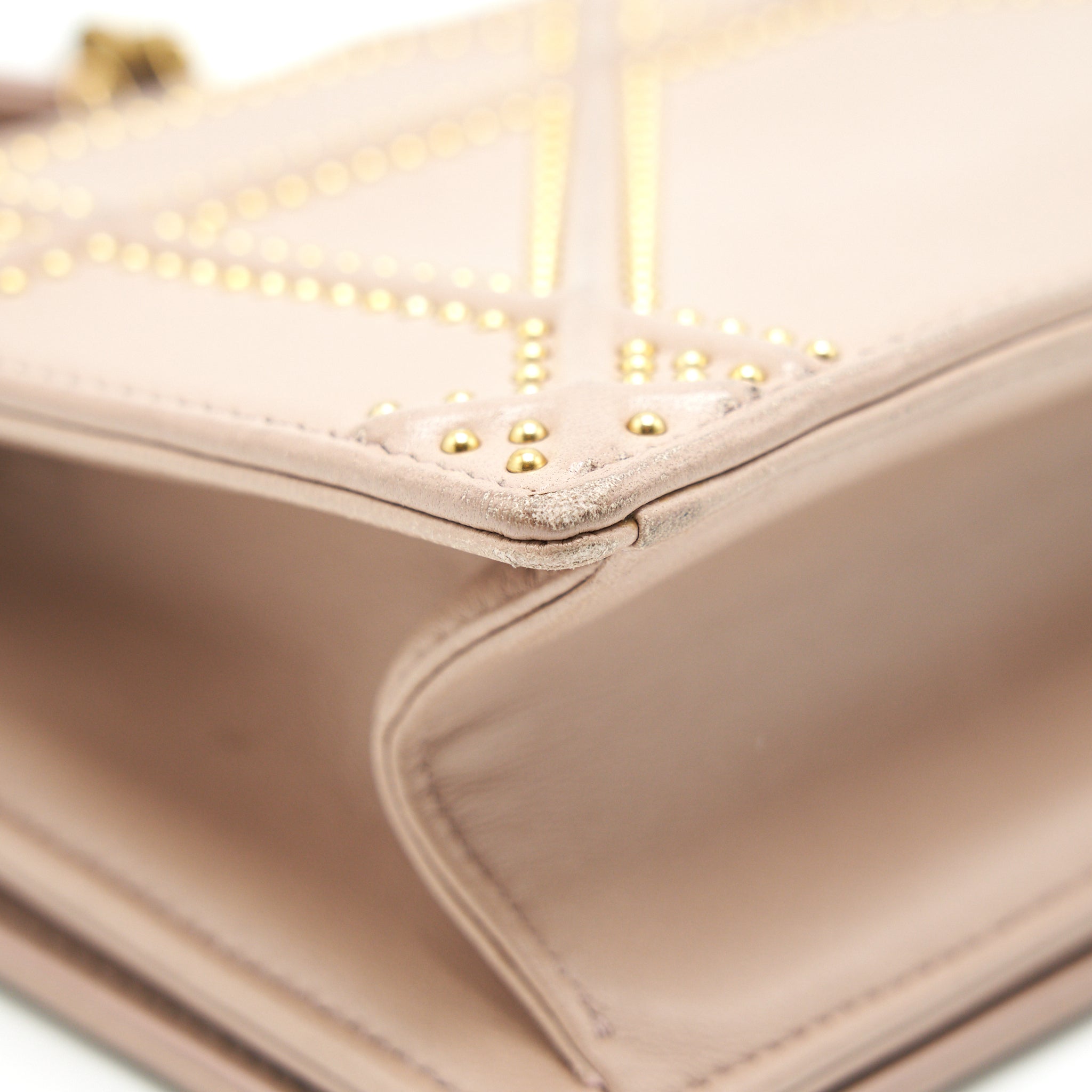 DIOR SMALL STUDDED DIORAMA BEIGE GHW